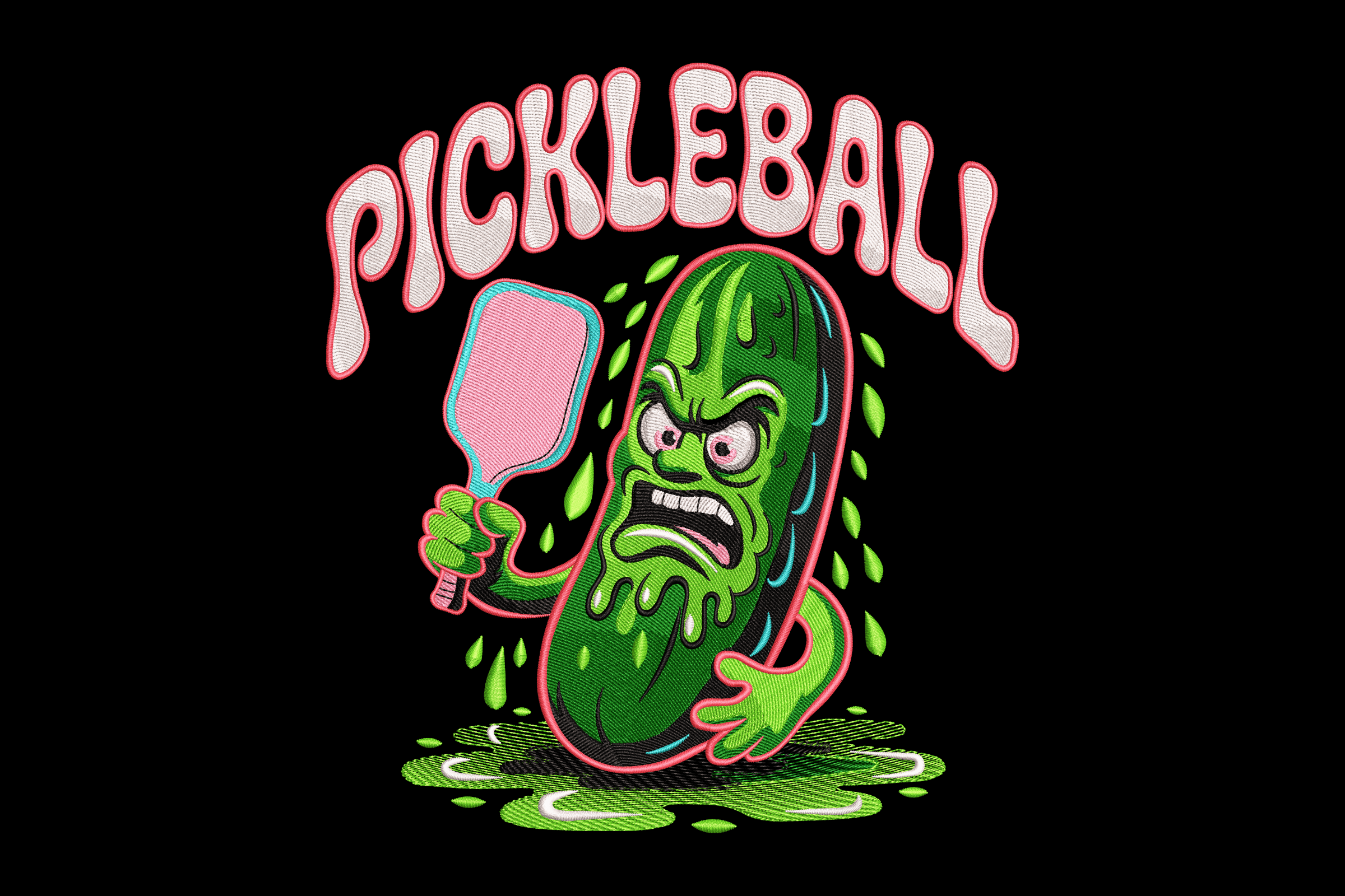 Angry Pickleball Pickle – Funny Sports Embroidery Design
