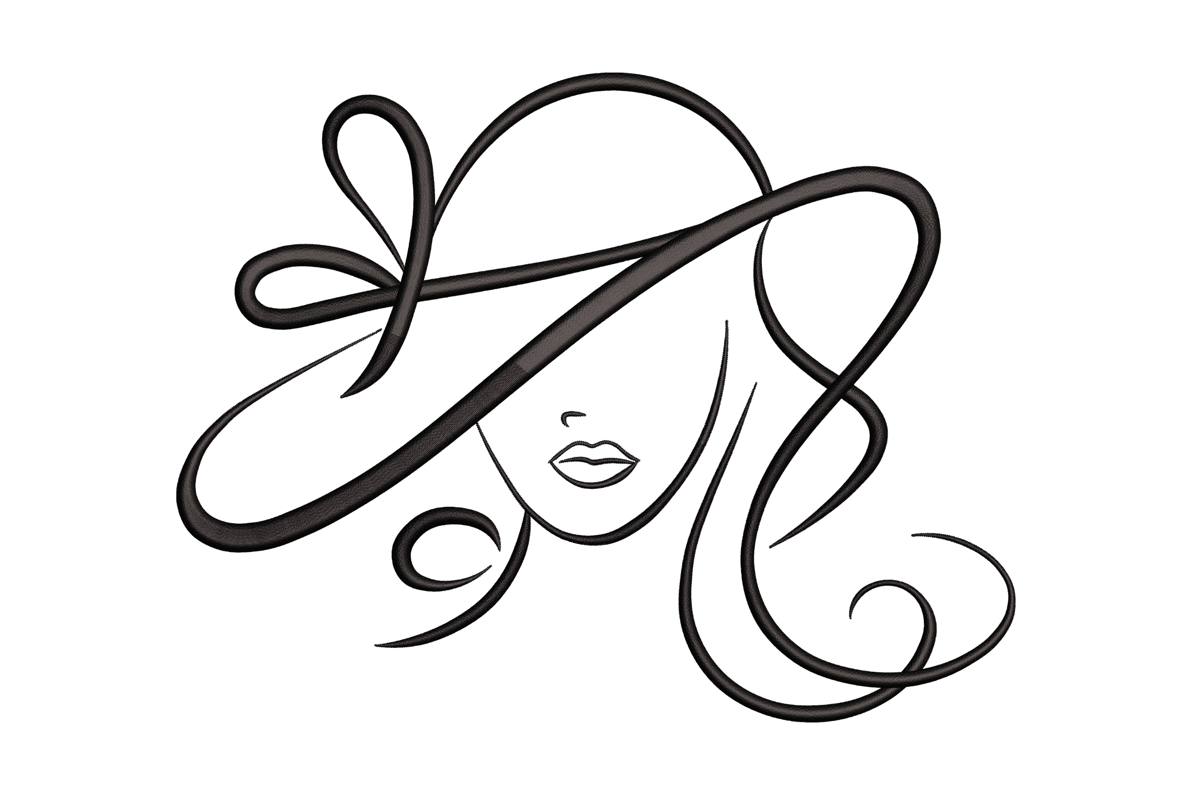 Elegant Woman in Hat -Brim Hat Embroidery Design