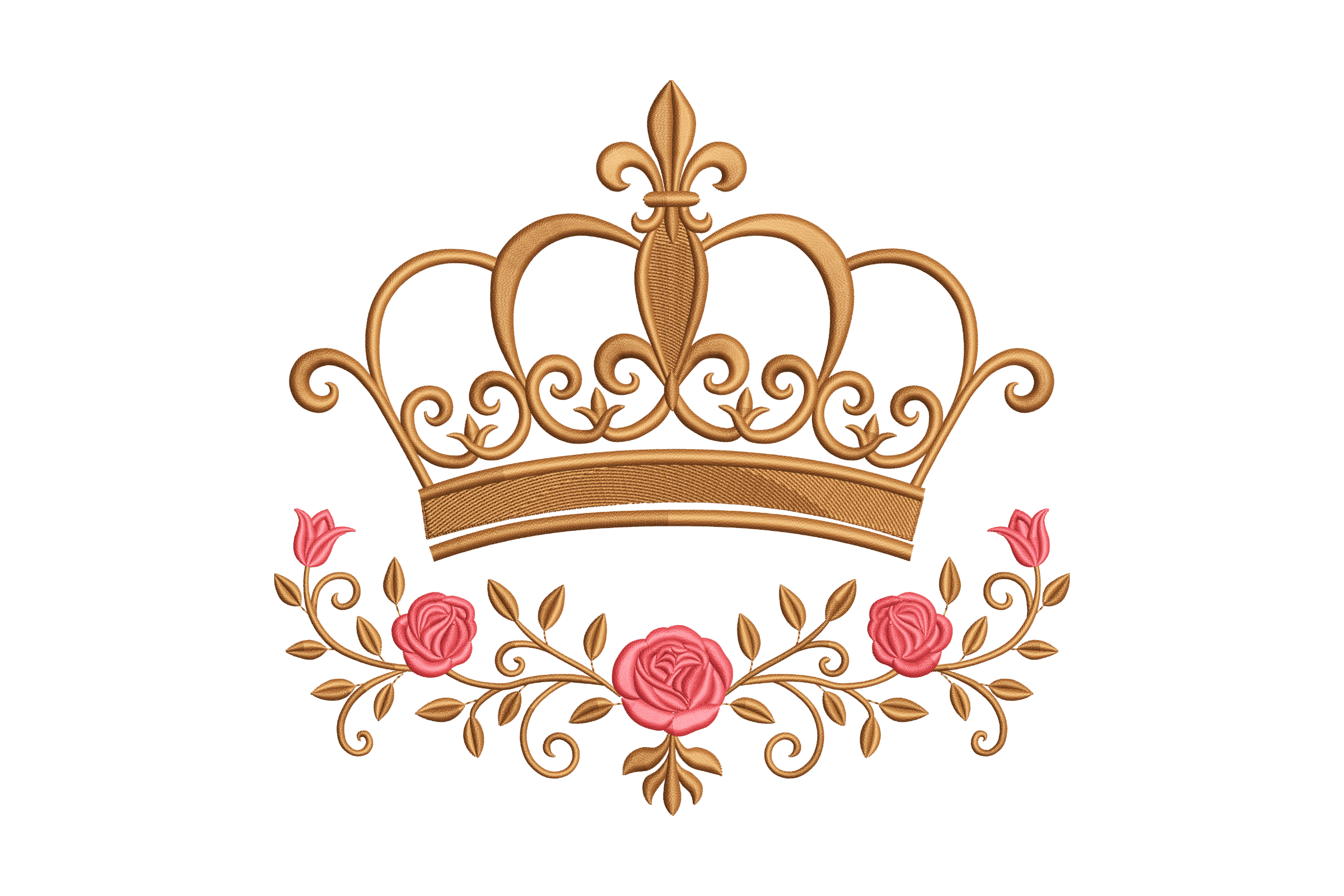 Royal Crown with Roses – Floral Embroidery Design