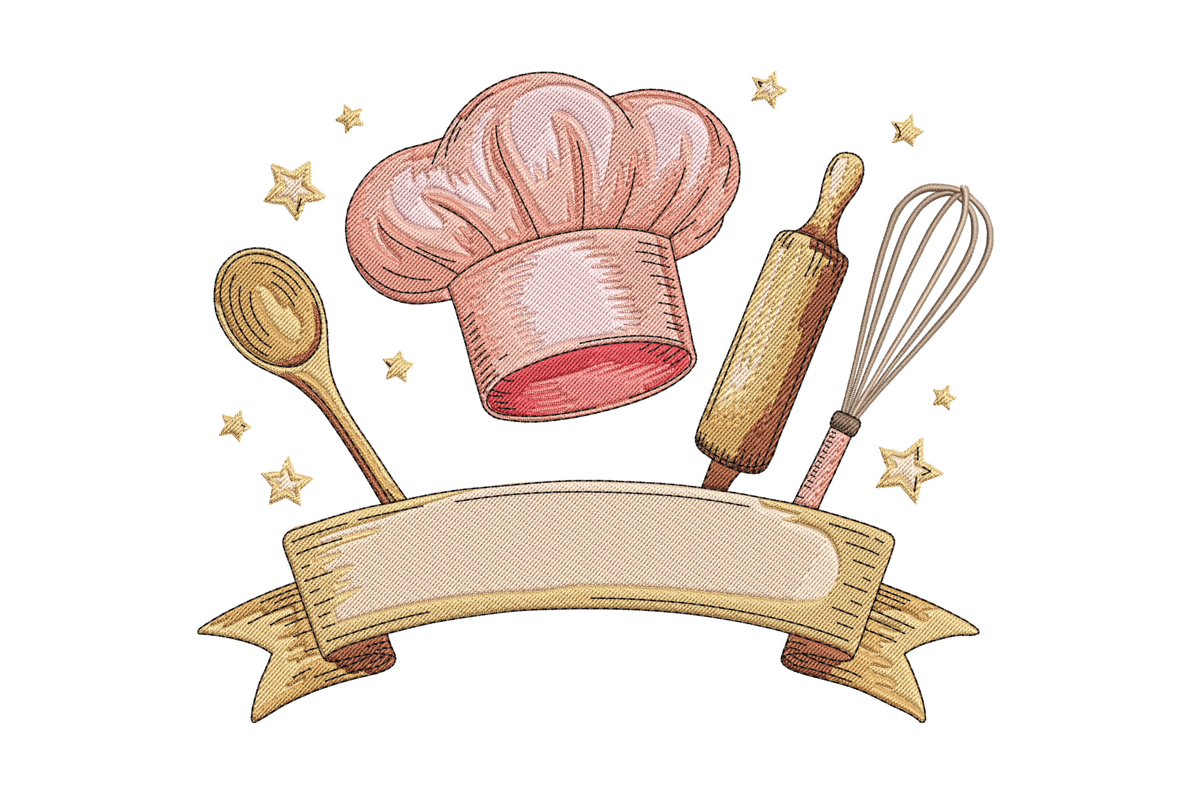 Chef Hat & Kitchen Tools – Name Banner Embroidery Design