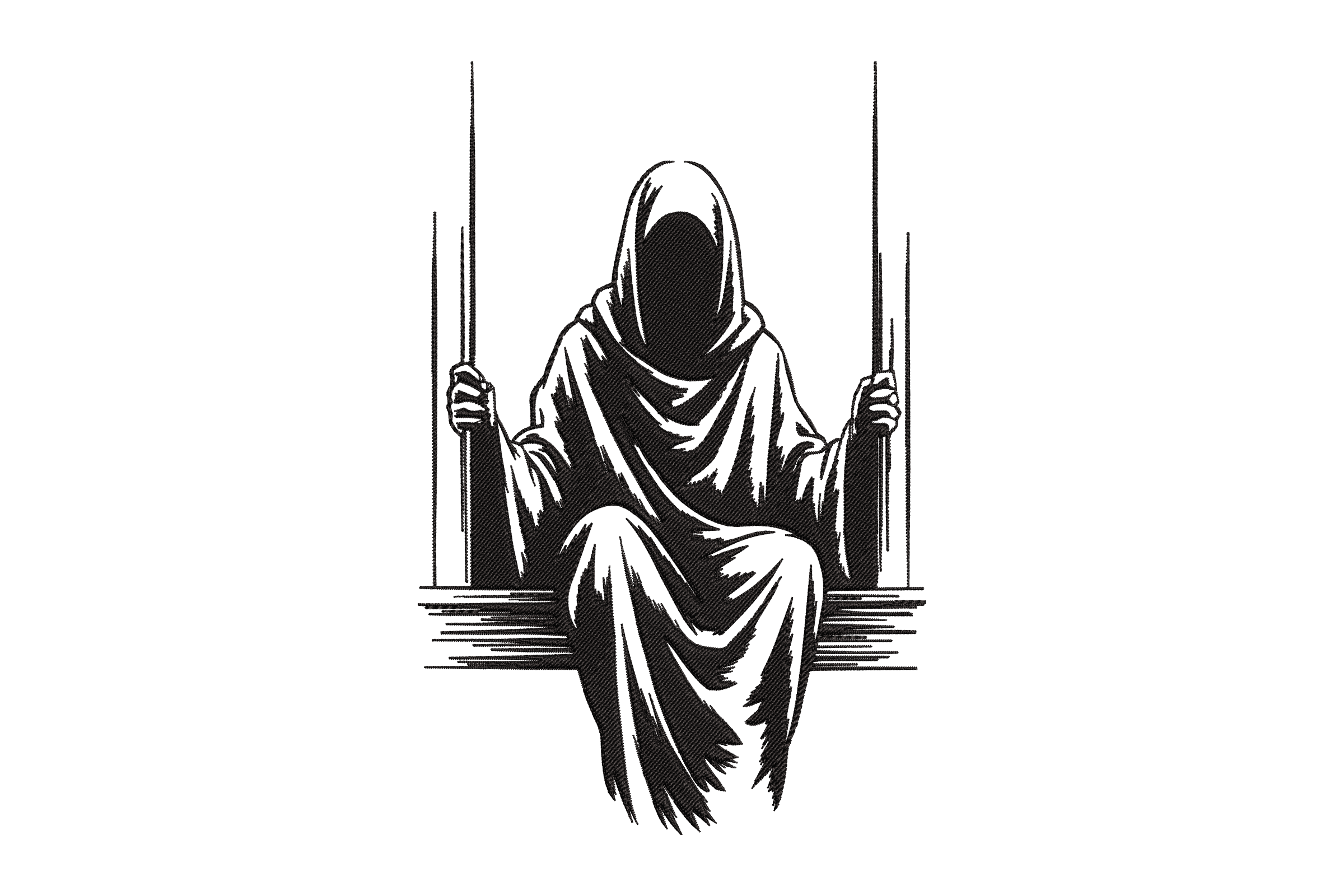 Grim Reaper on Swing – Gothic Machine Embroidery Design
