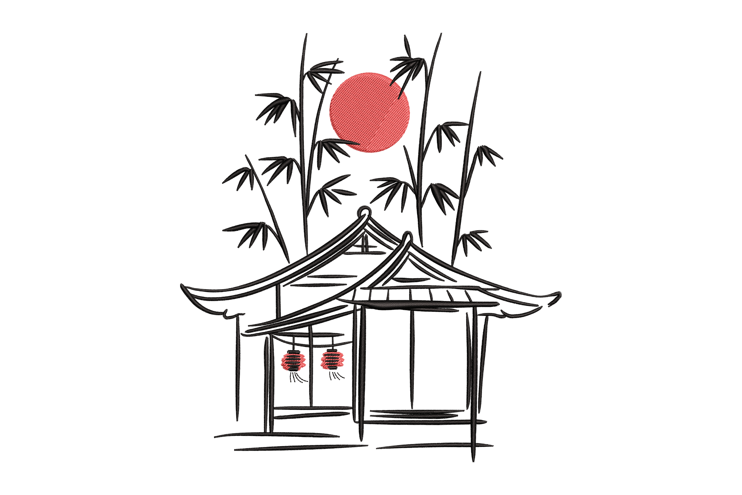 Japanese Landscape – Zen Bamboo Pagoda Embroidery Design
