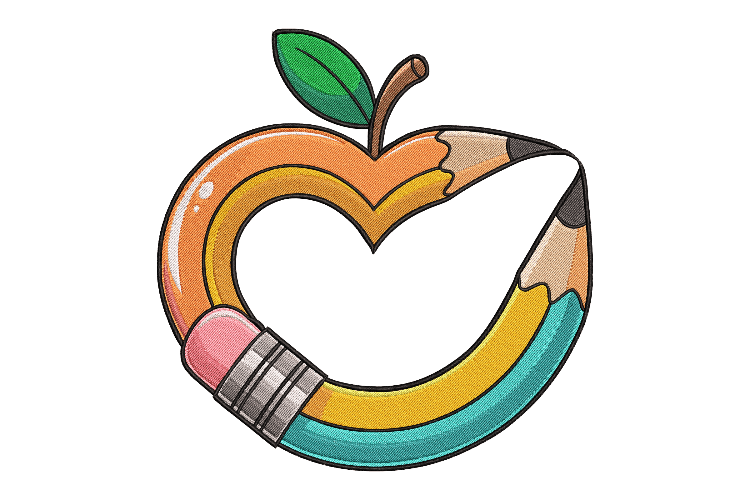 Apple Pencil Heart – Teacher School Embroidery Design