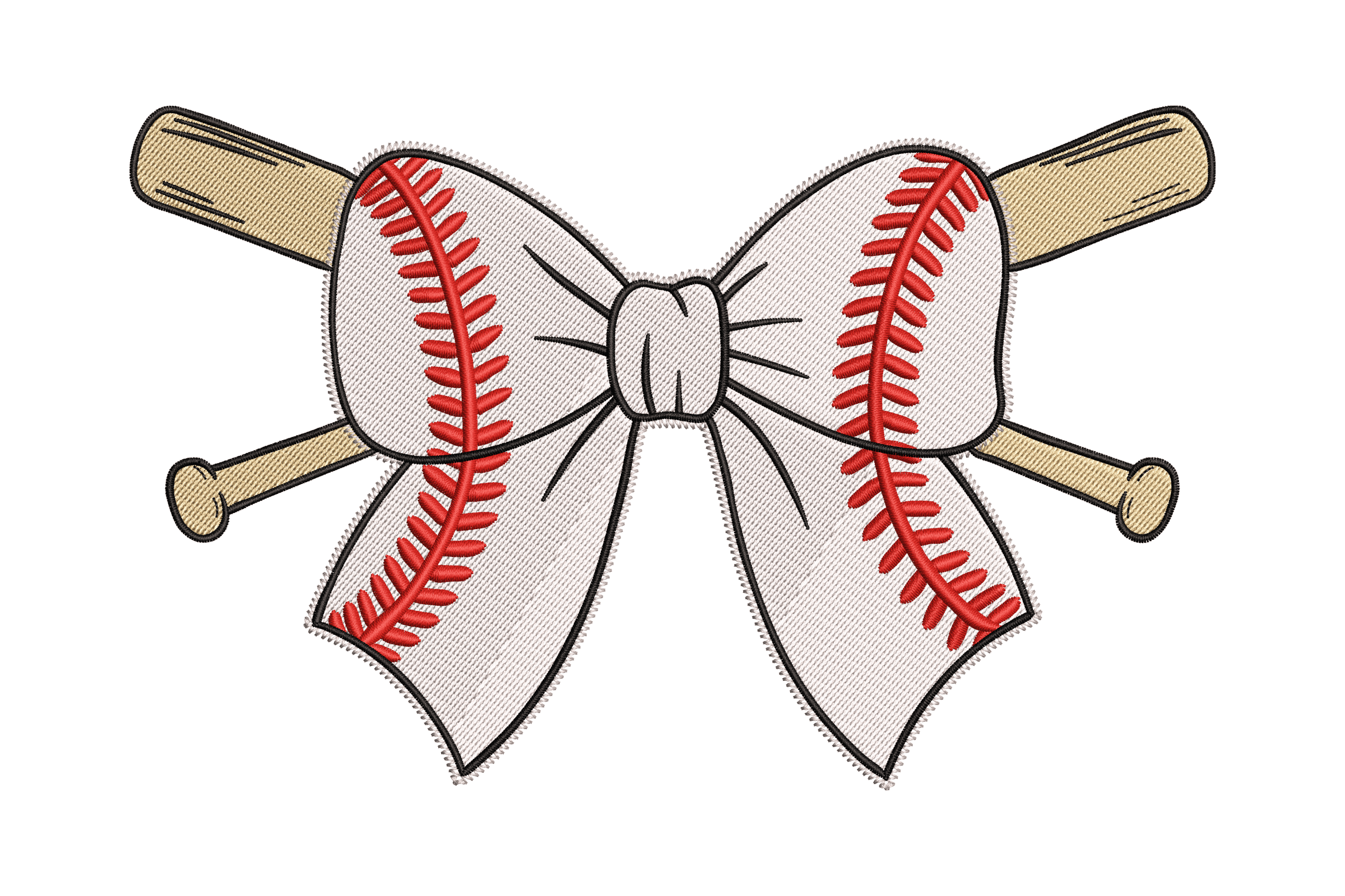 Baseball Bow and Bats – Cute Sports Embroidery Design