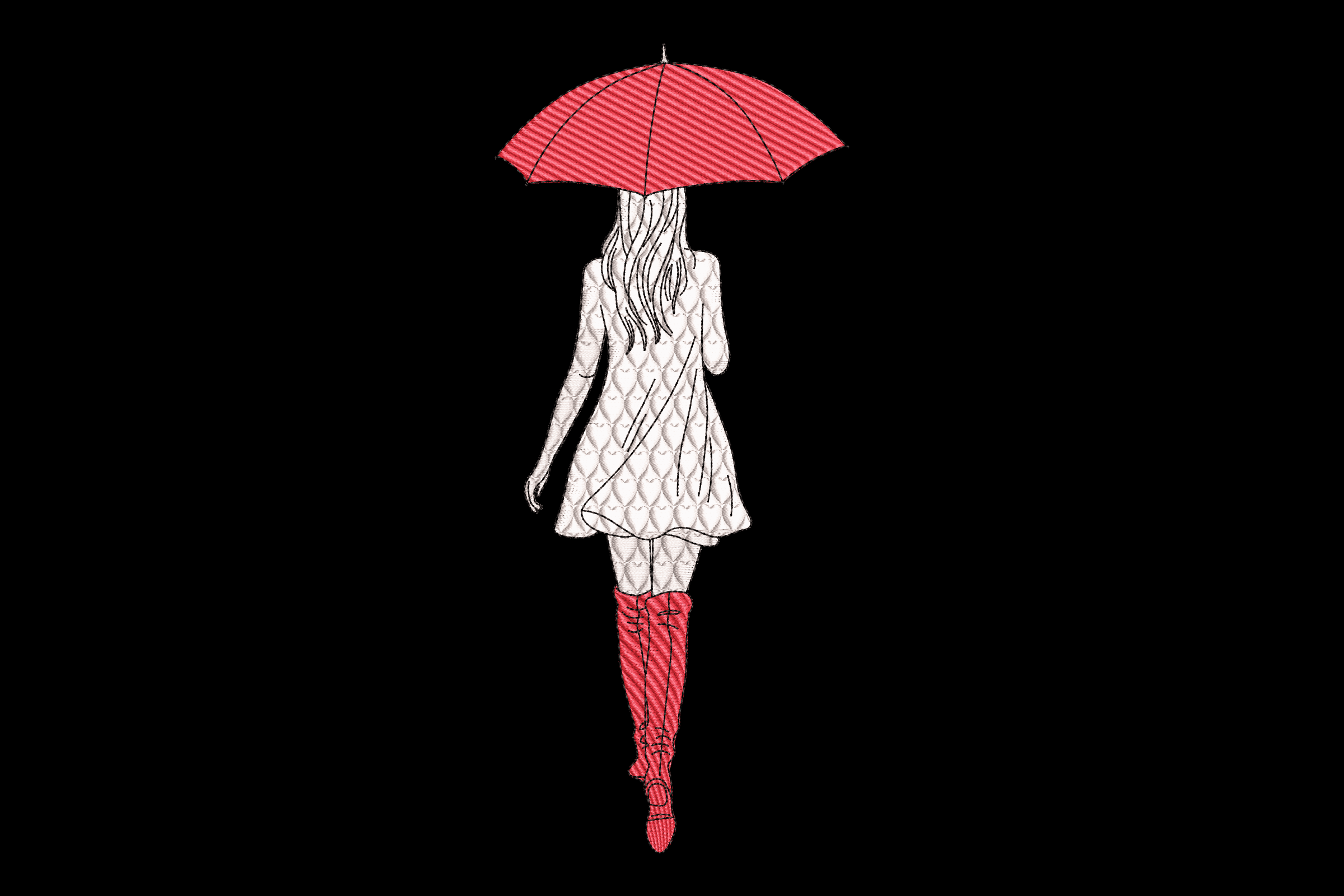 Fashion Girl with Red Umbrella – Modern Embroidery Design