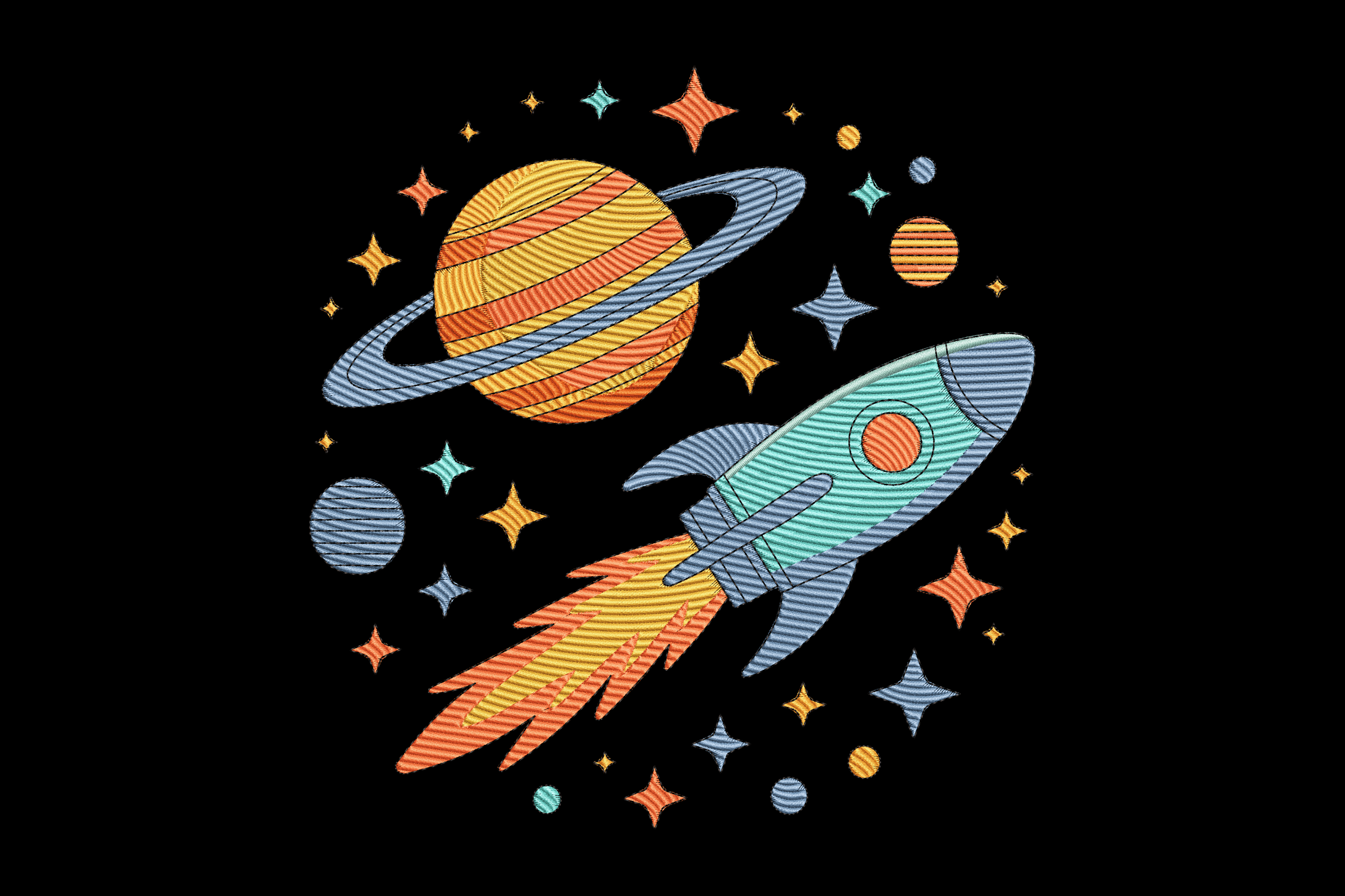 Retro Rocket & Planets – Space Embroidery Design