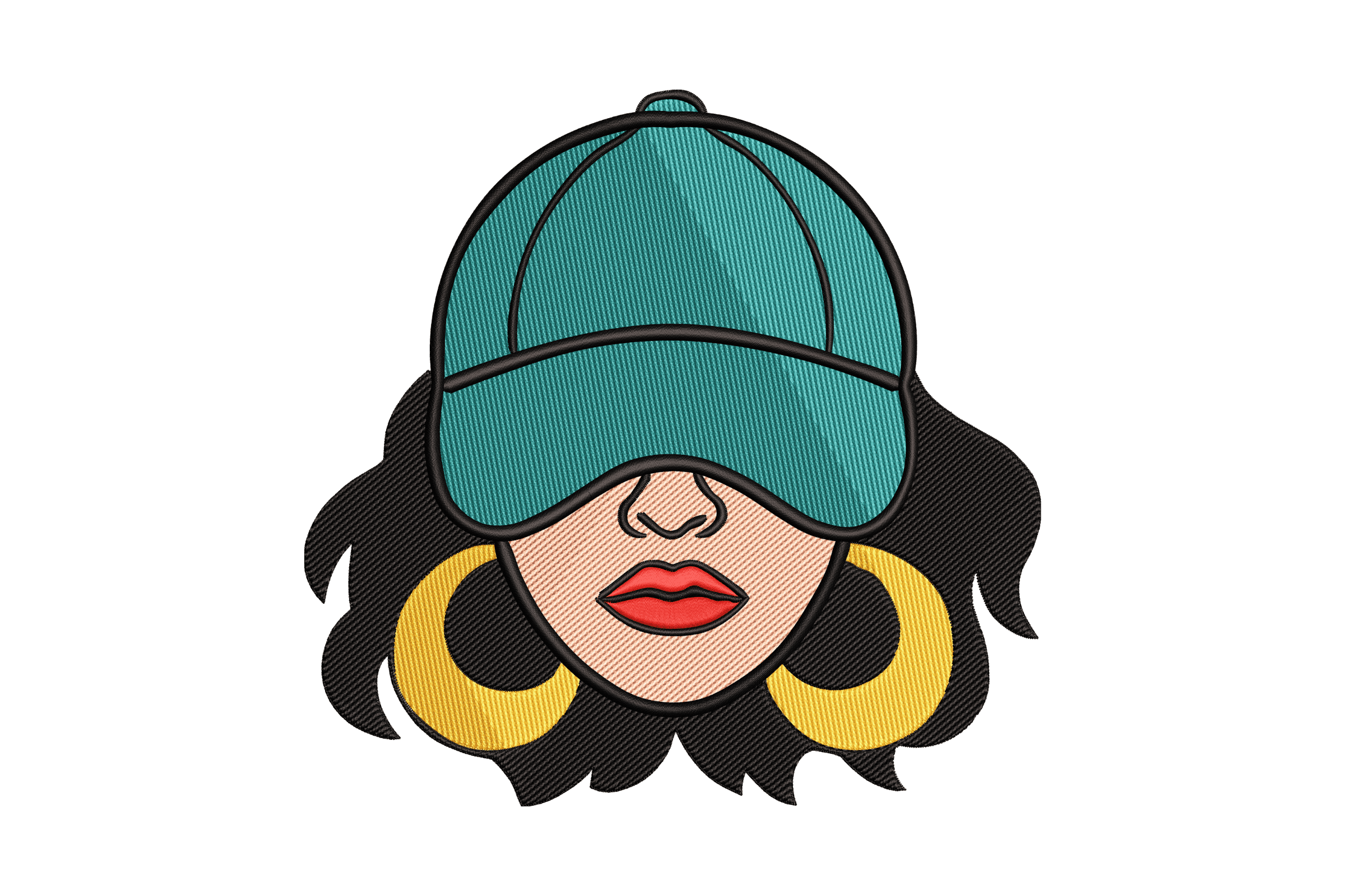 Cool Girl in Teal Cap – Street Style Embroidery Design