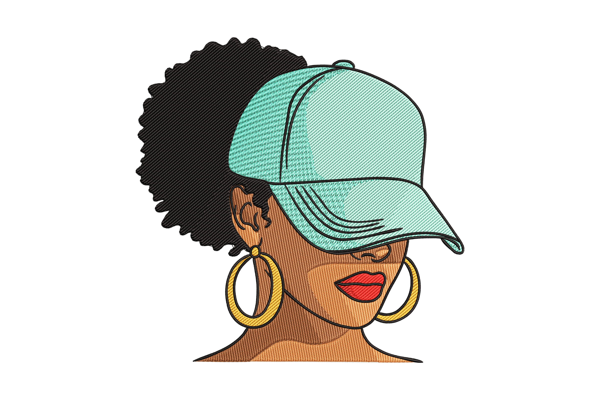 Afro Girl with Mint Cap – Black Woman Embroidery Design