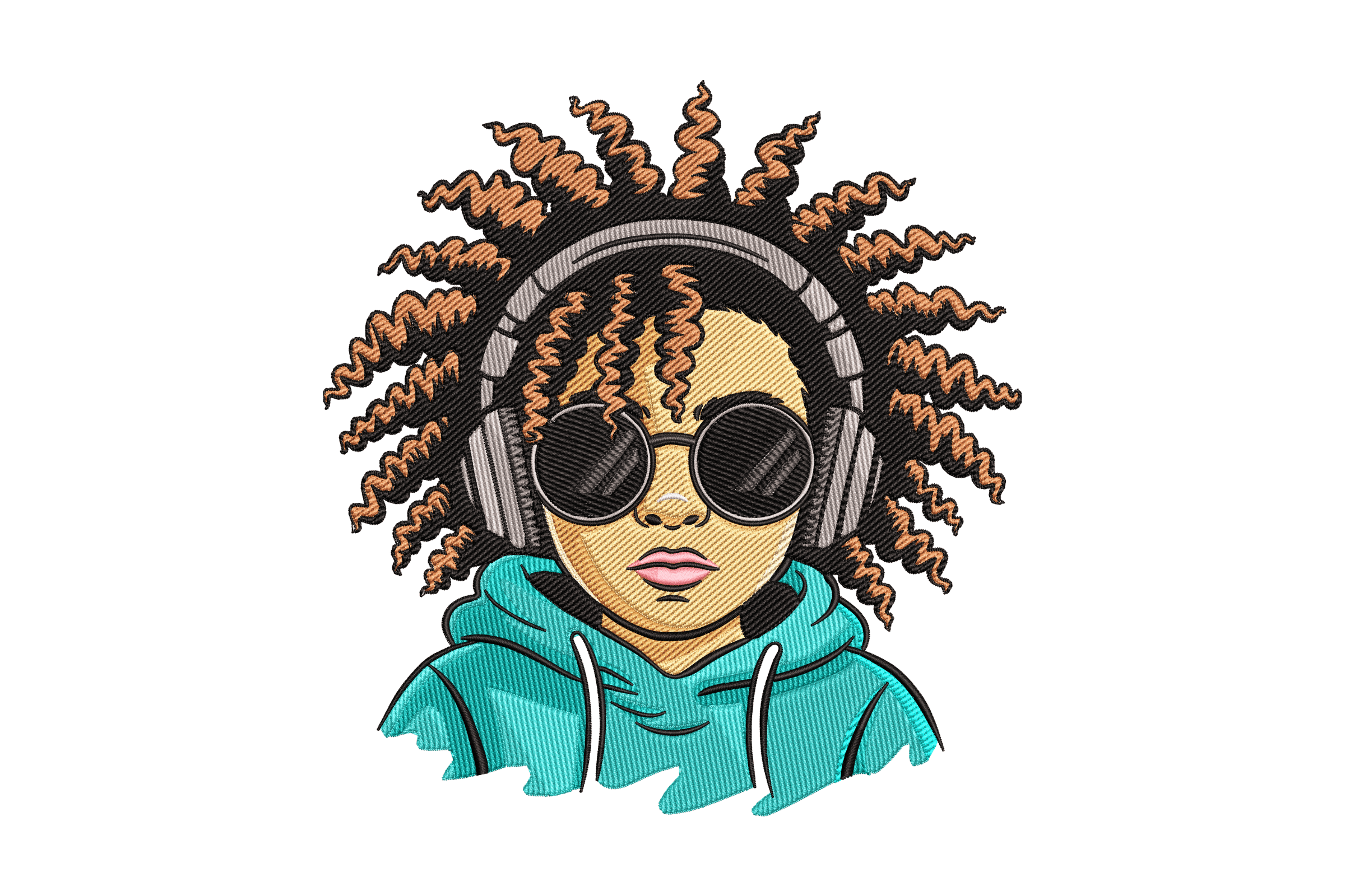 Cool Afro Girl with Headphones – Urban Style Embroidery Design