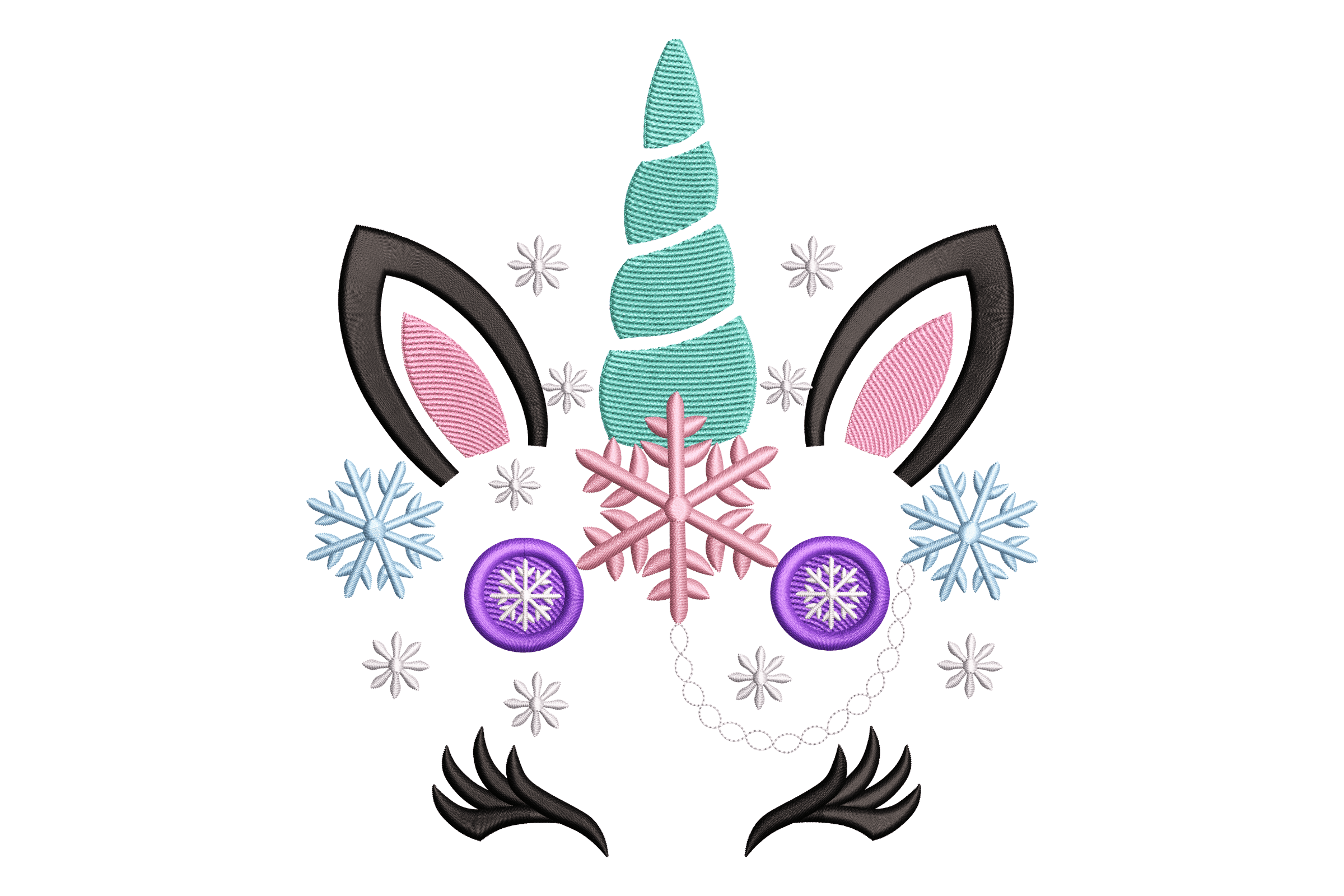 Snowflake Unicorn Face Embroidery Design