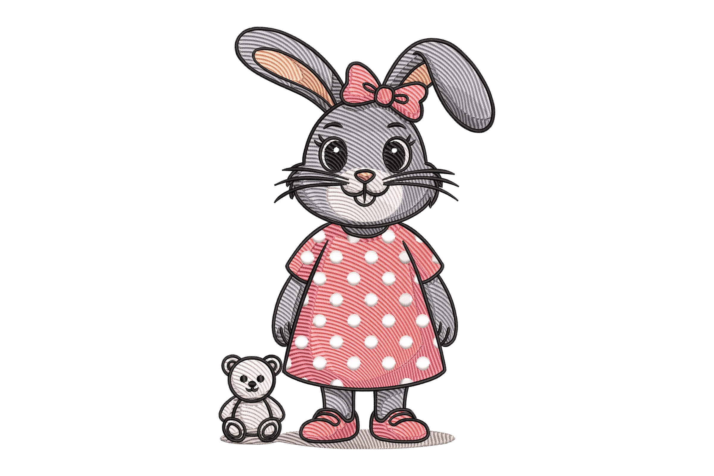 Cute Bunny Girl with Teddy Bear – Kids Embroidery Design