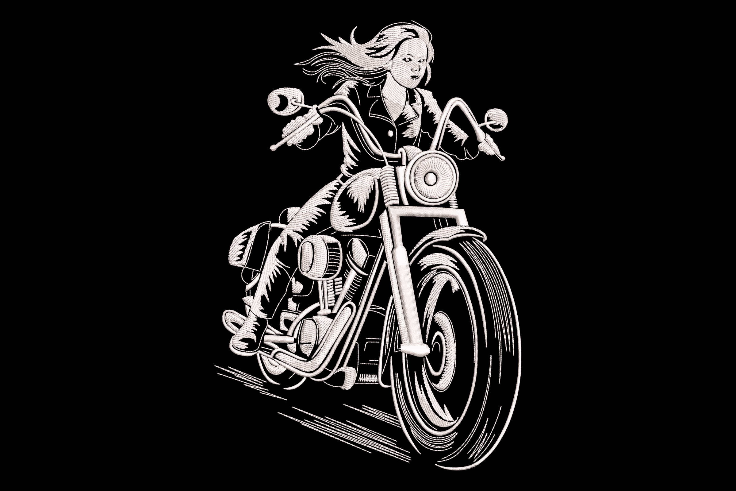 Biker Girl on Motorcycle – Machine Embroidery Design