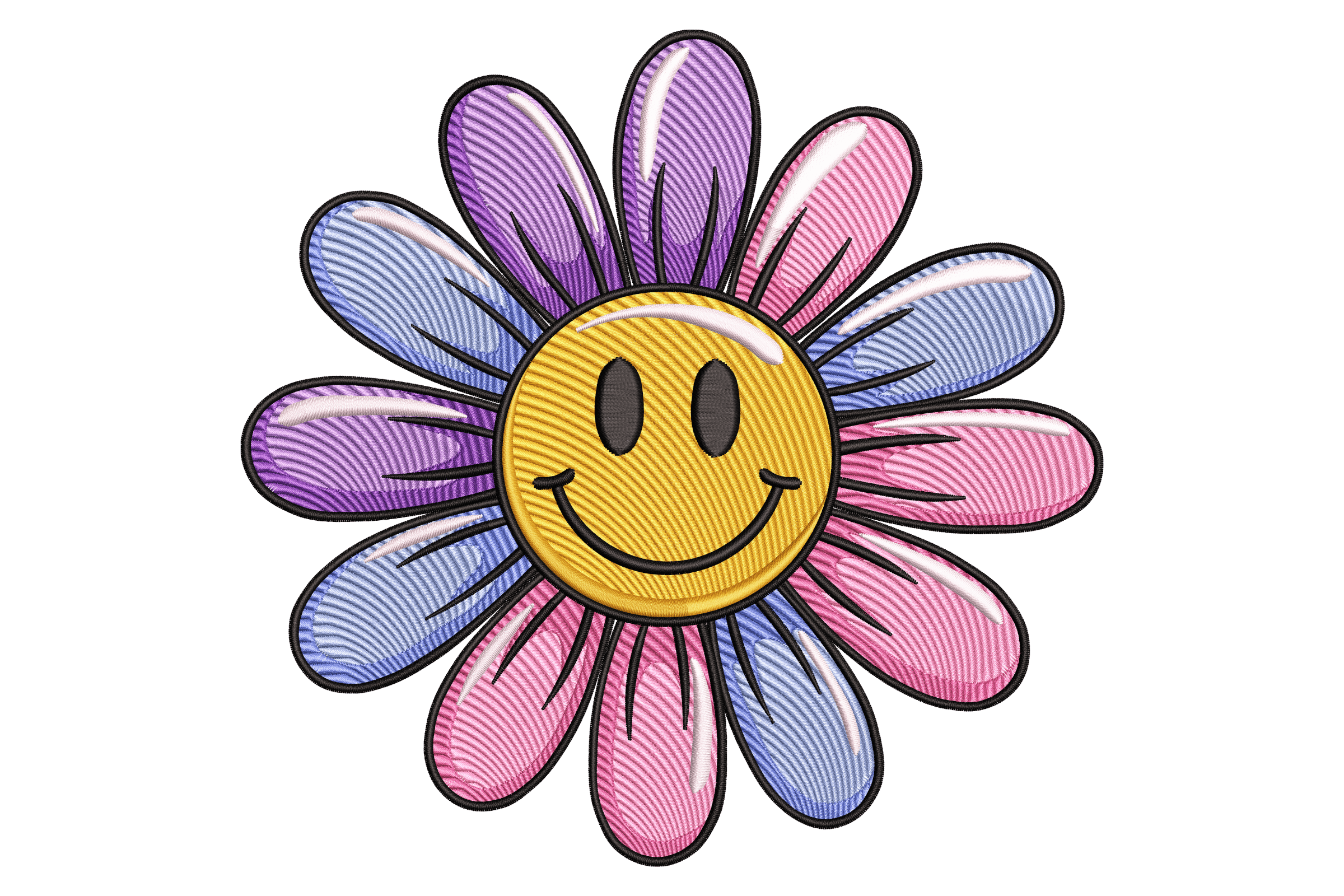 Retro Smiley Face Flower Embroidery Design