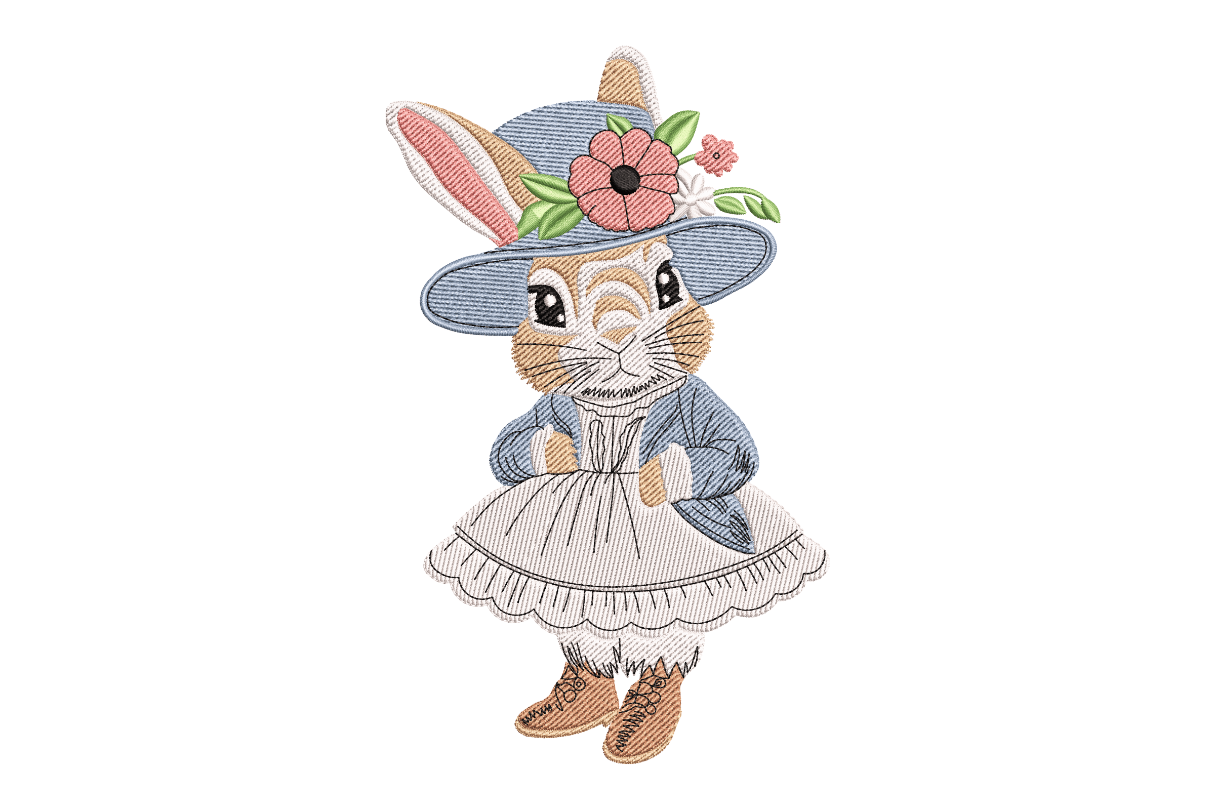 Vintage Storybook Bunny Girl Embroidery Design