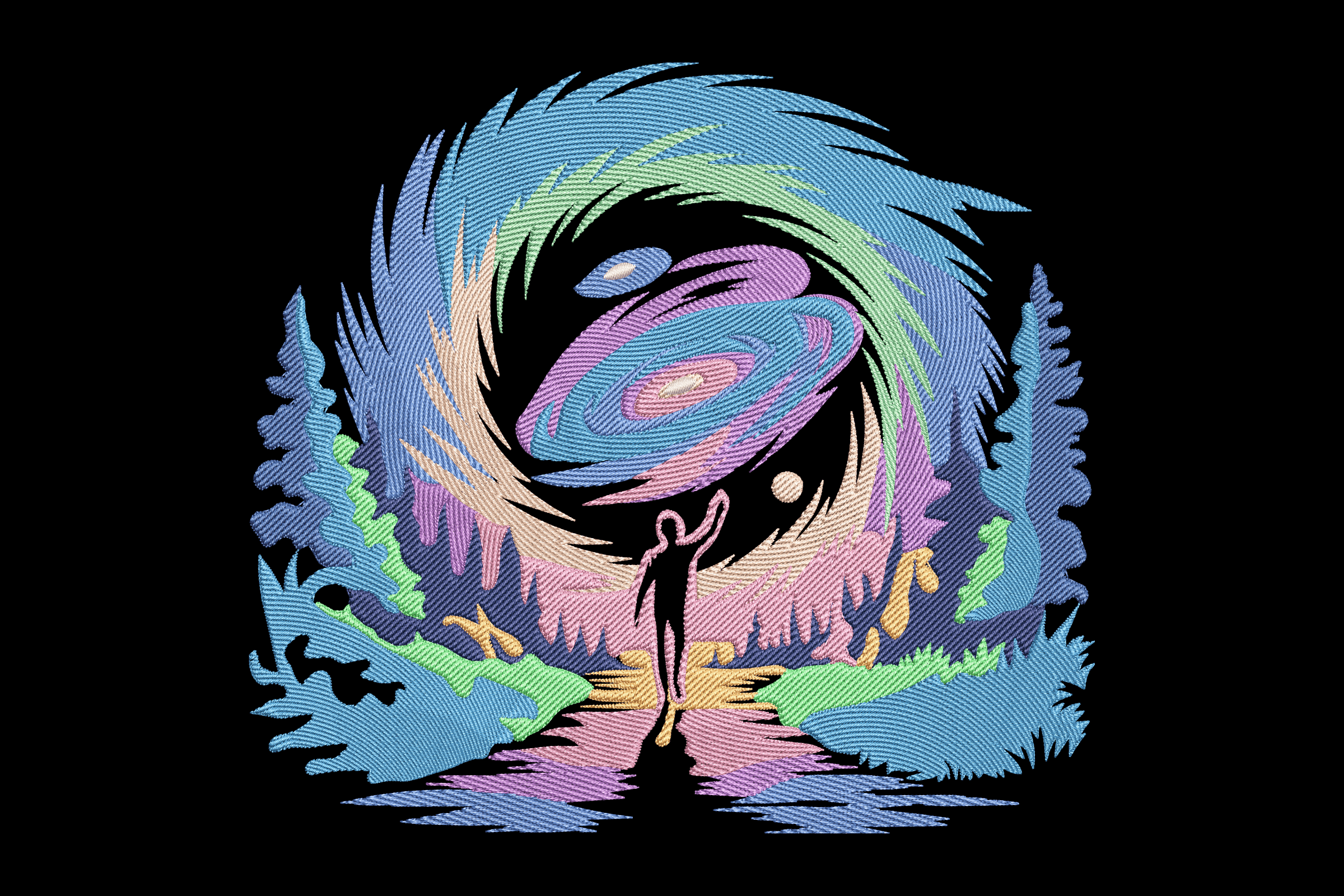 Cosmic Galaxy Forest Landscape Embroidery Design
