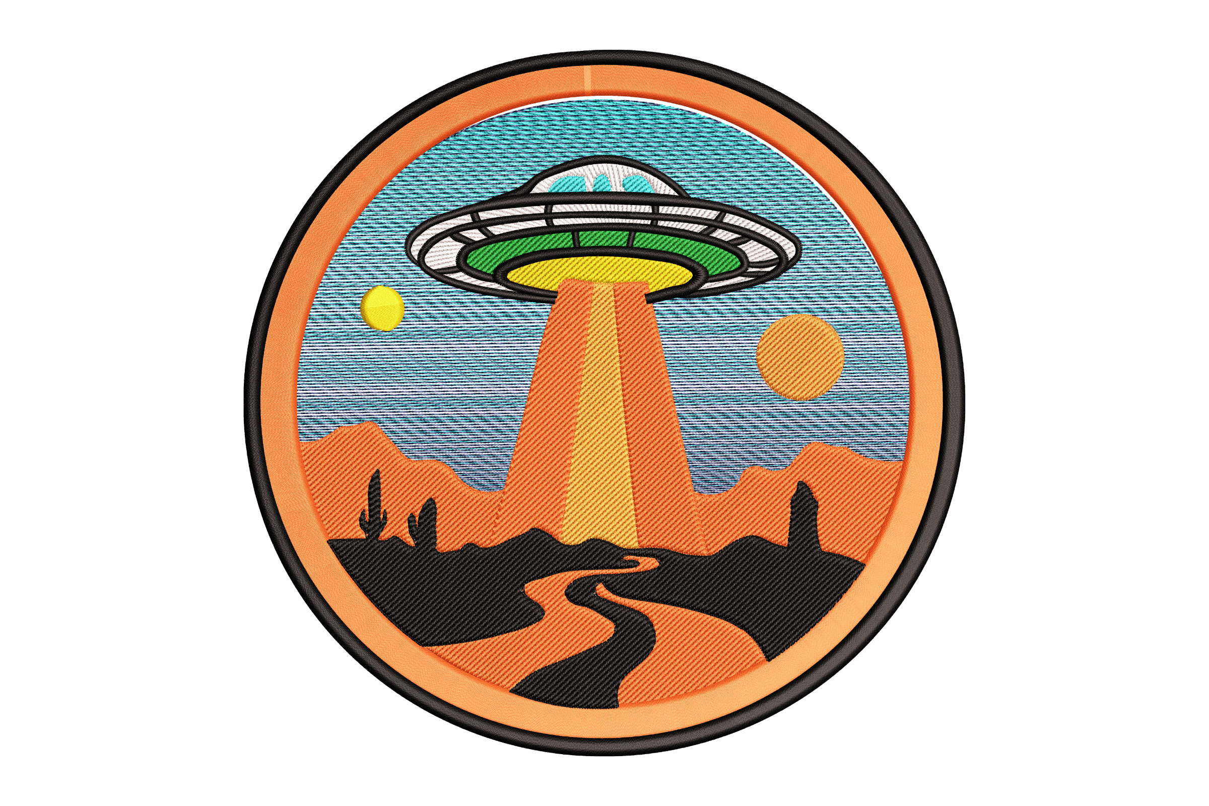 Retro UFO Desert Abduction Embroidery Design