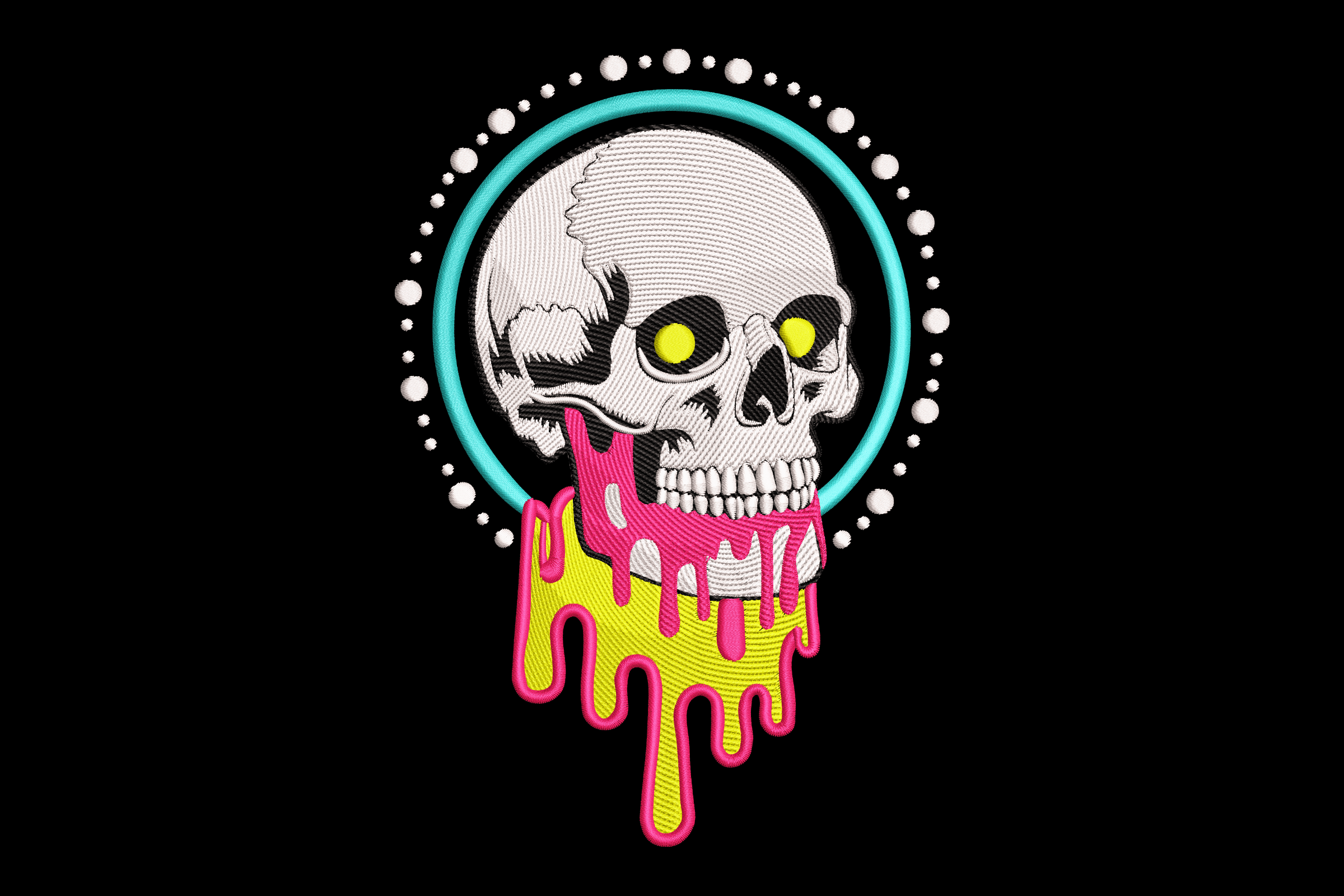 Neon Dripping Skull Machine Embroidery Design