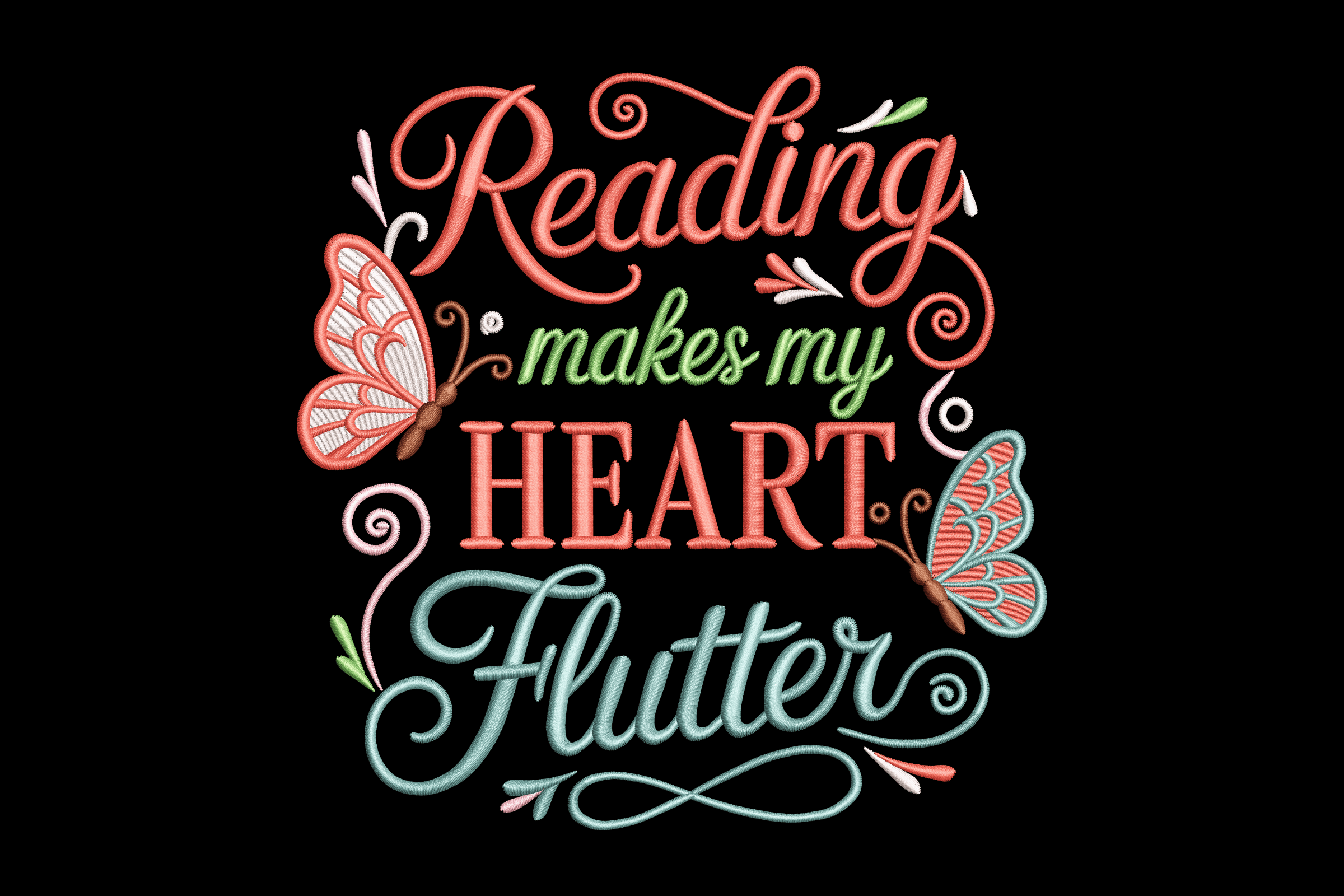 Reading Makes My Heart Flutter – Butterfly Embroidery Design