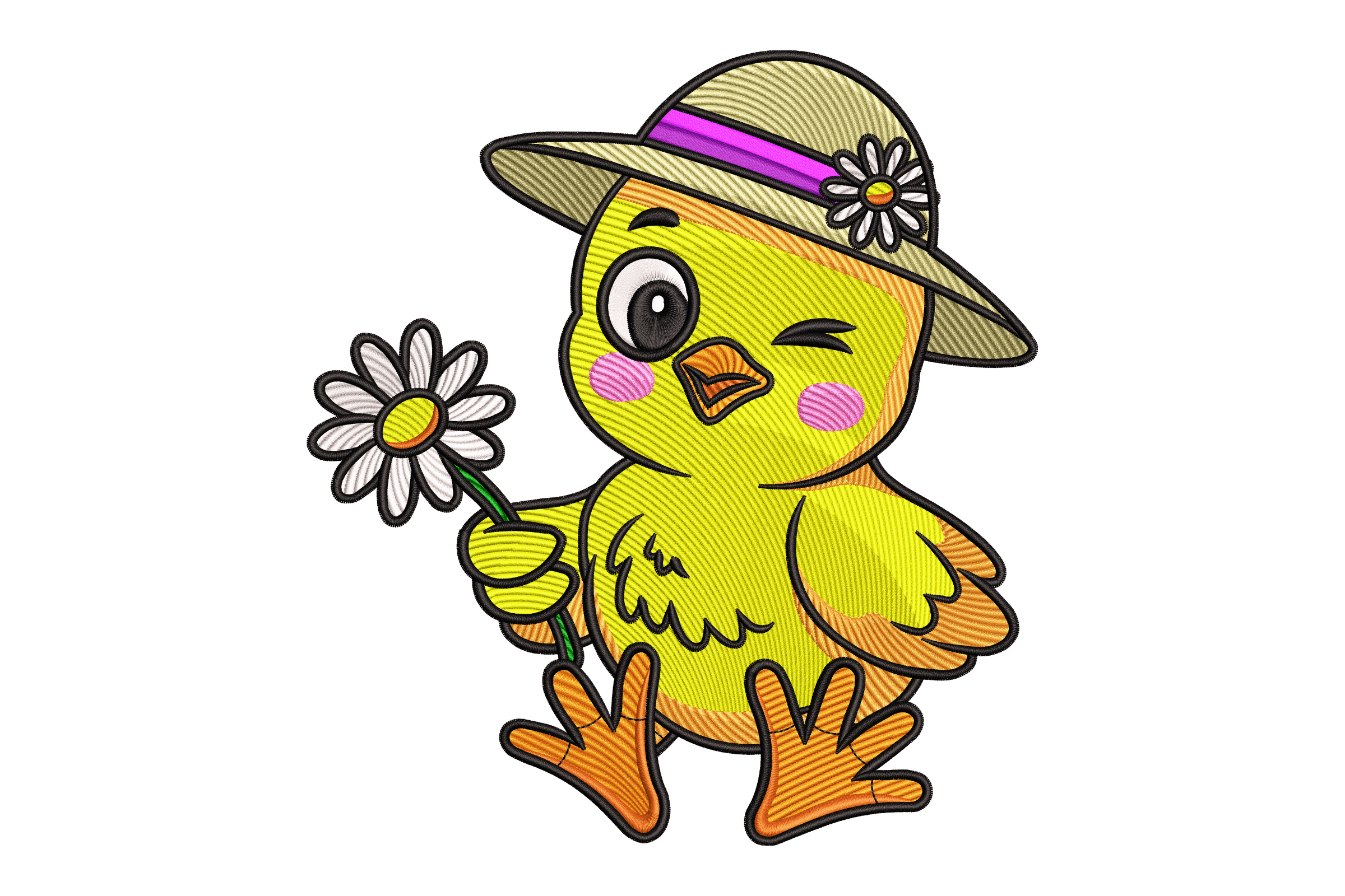 Cute Chick Hat and Daisy Flower Machine Embroidery Design