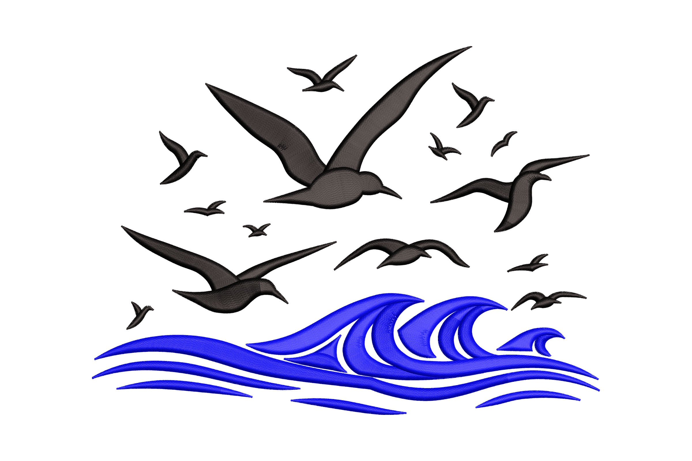 Seagulls Over Ocean Waves Machine Embroidery Design