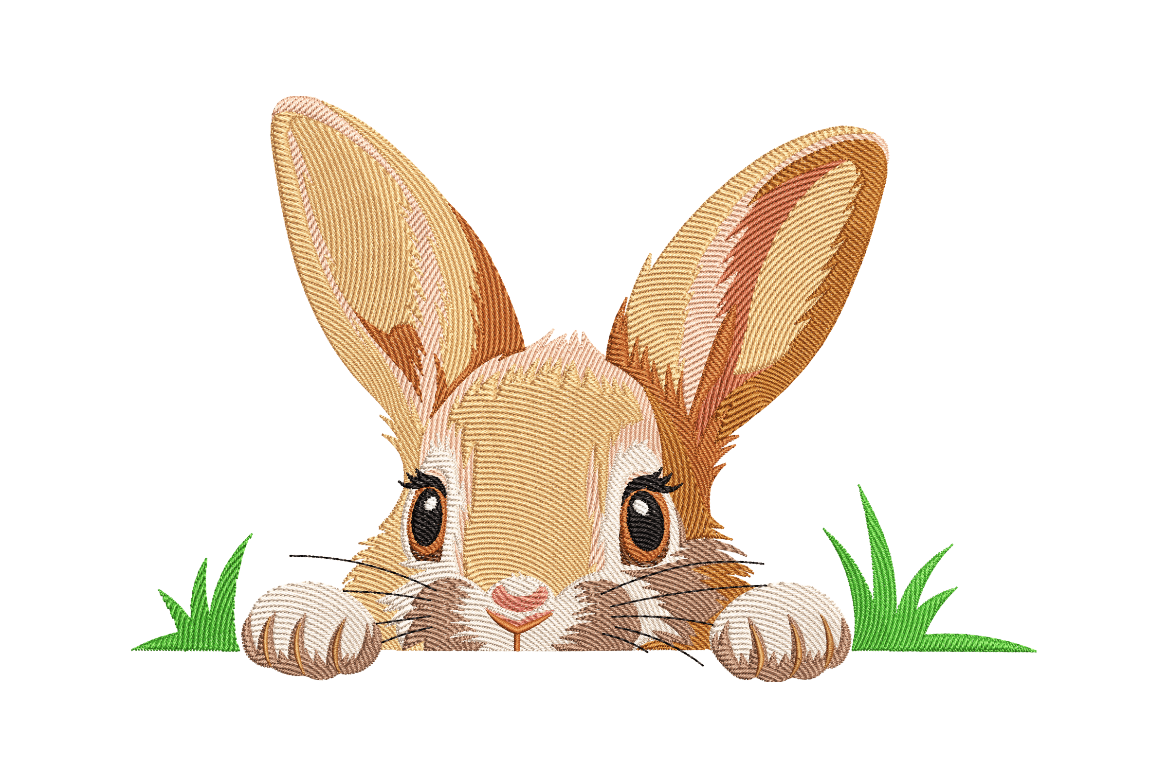 Cute Realistic Bunny Green Grass Embroidery Design