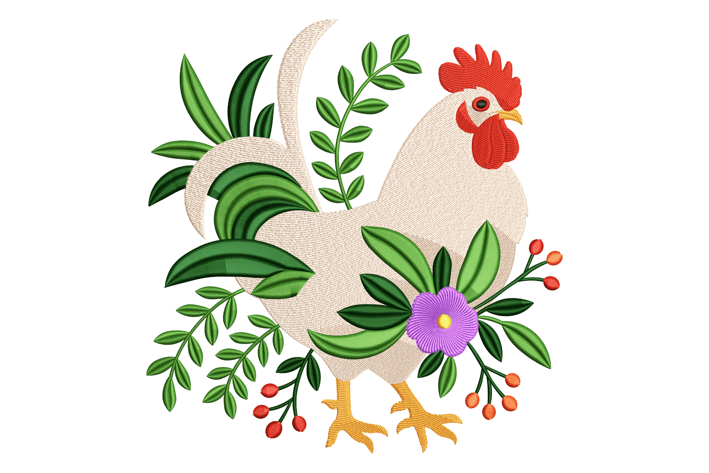 Rooster Floral Machine Embroidery Design