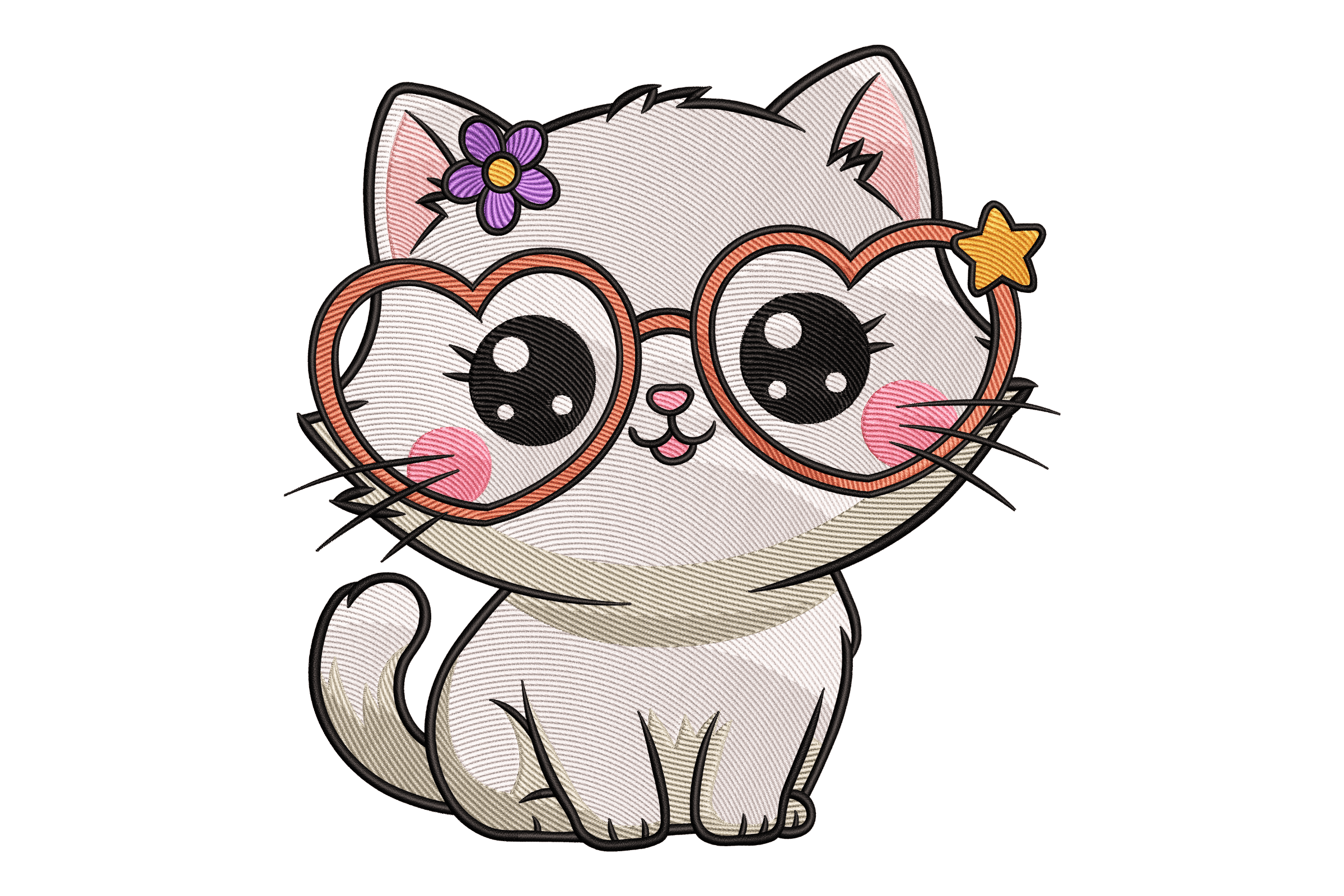 Cute Kitty Heart Glasses Machine Embroidery Design