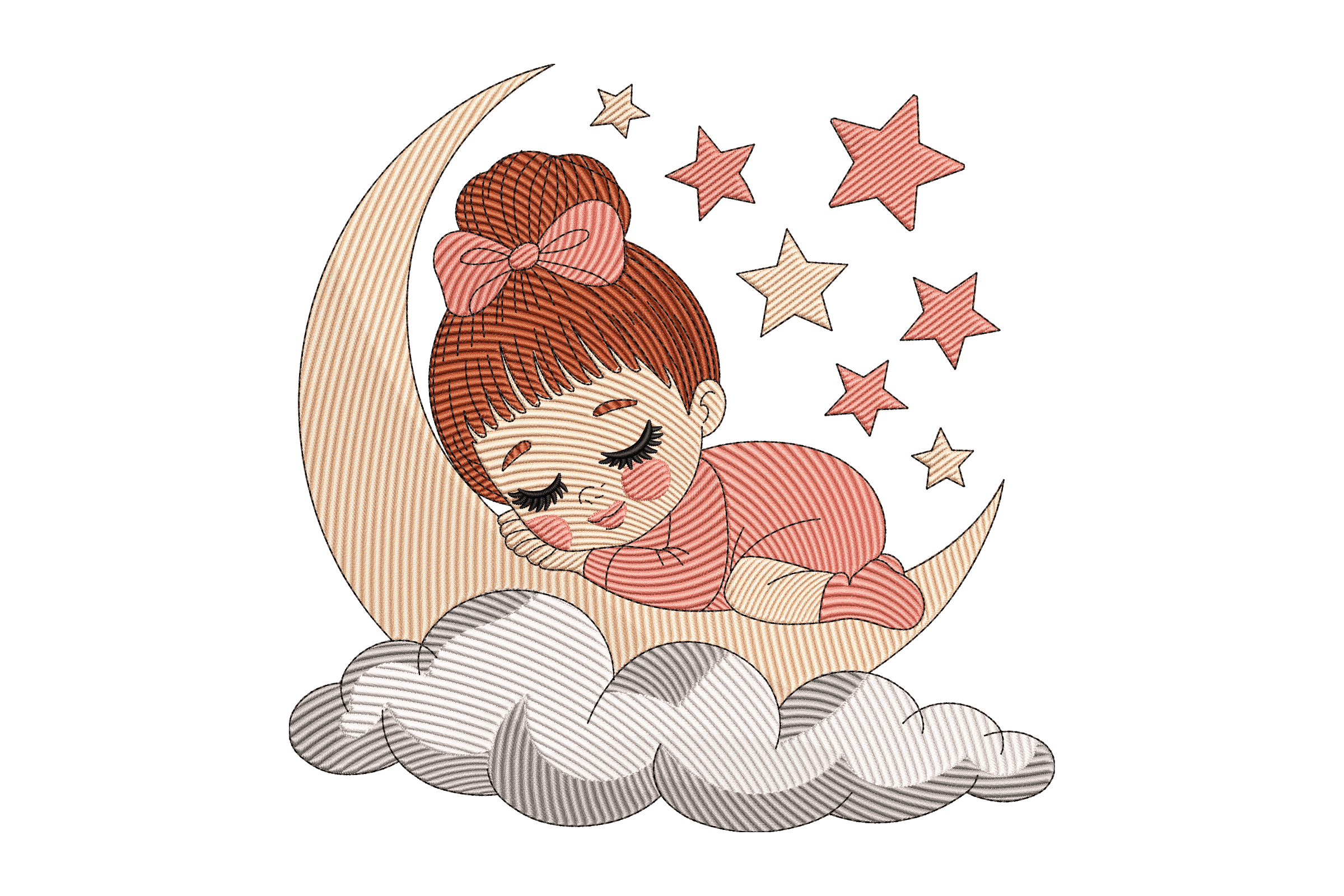 Sleeping Baby Girl Moon Machine Embroidery Design