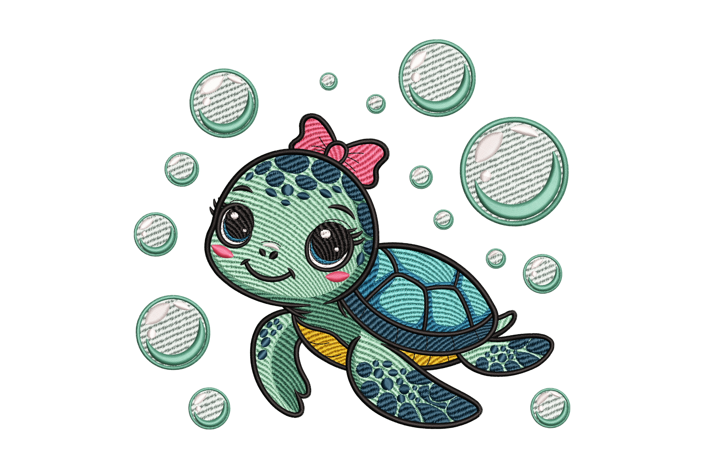 Cute Baby Sea Turtle with Bubbles Machine Embroidery Design