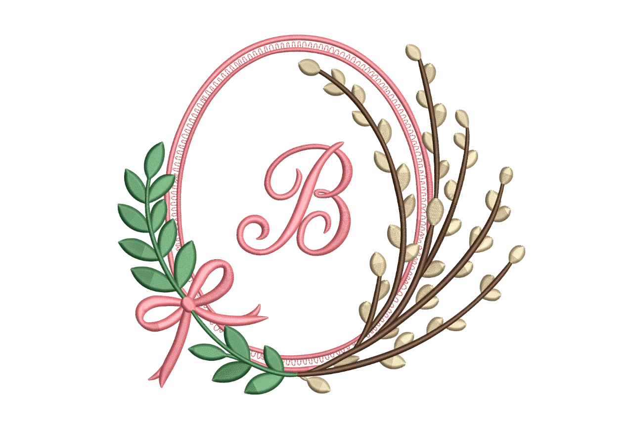 Floral Monogram Wreath Frame Machine Embroidery Design