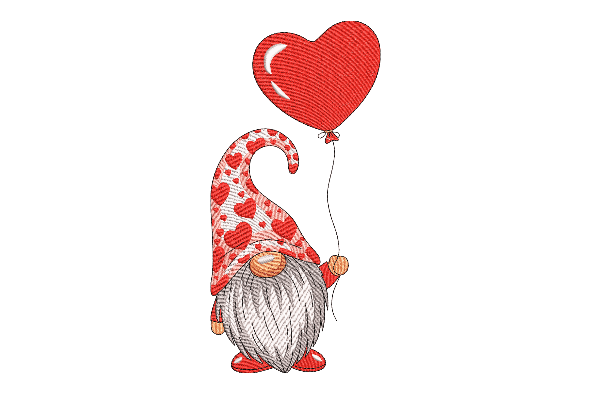 Valentine Gnome Heart Balloon Machine Embroidery Design