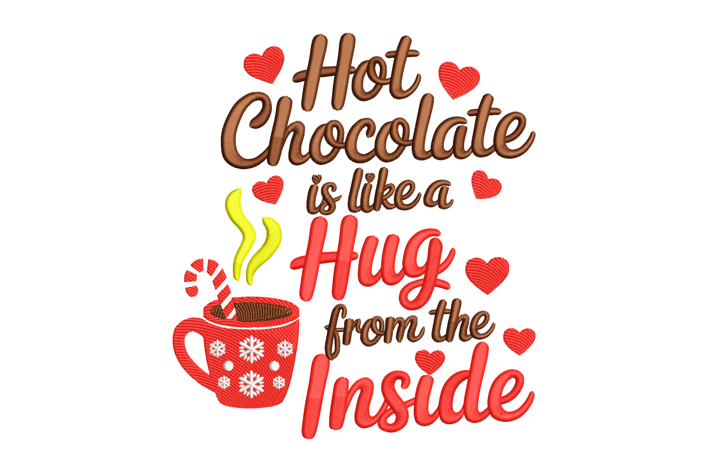Hot Chocolate Hug Quote Winter Mug Machine Embroidery Design