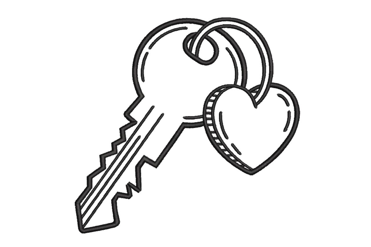 Heart Key Line Art Machine Embroidery Design