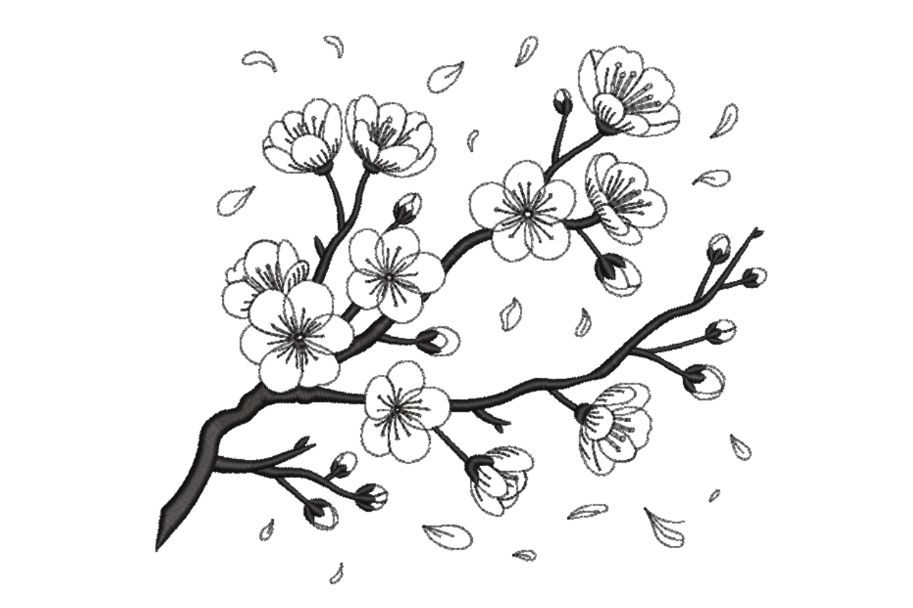 Cherry Blossom Branch Machine Embroidery Design