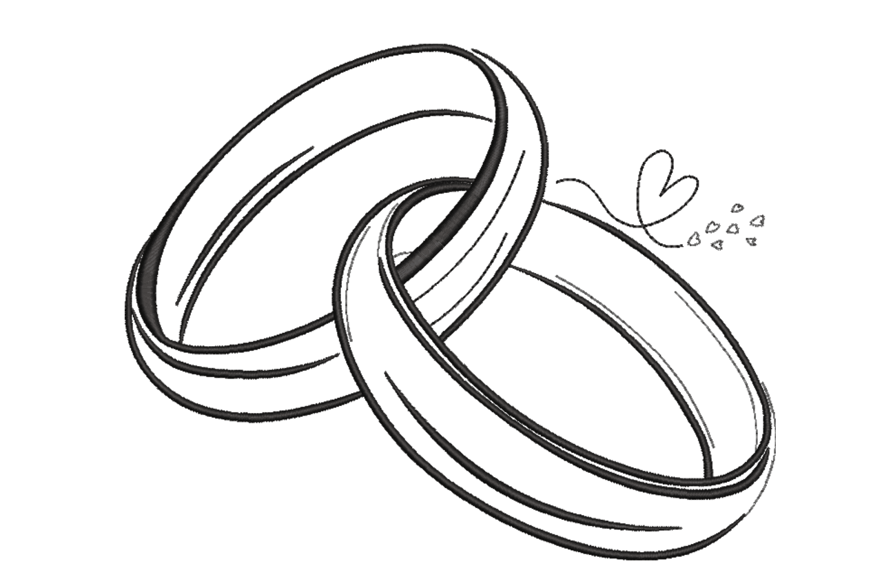 Wedding Rings Line Art Machine Embroidery Design