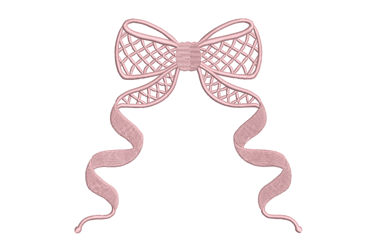 Elegant Pink Ribbon Bow Machine Embroidery Design