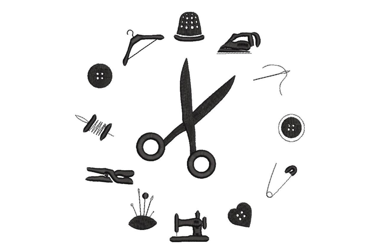 Vintage Sewing Tools Circle Machine Embroidery Design