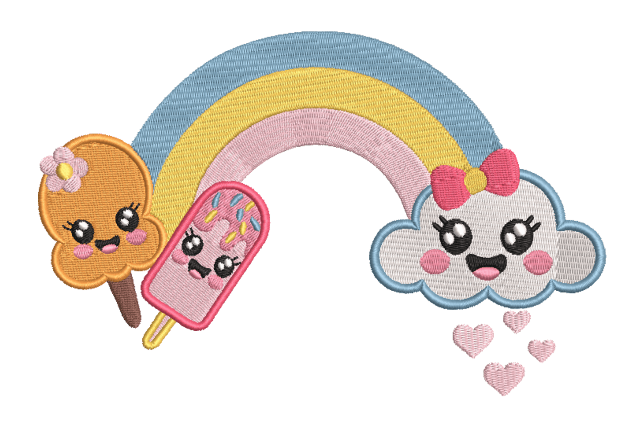 Kawaii Rainbow Ice Cream Machine Embroidery Design