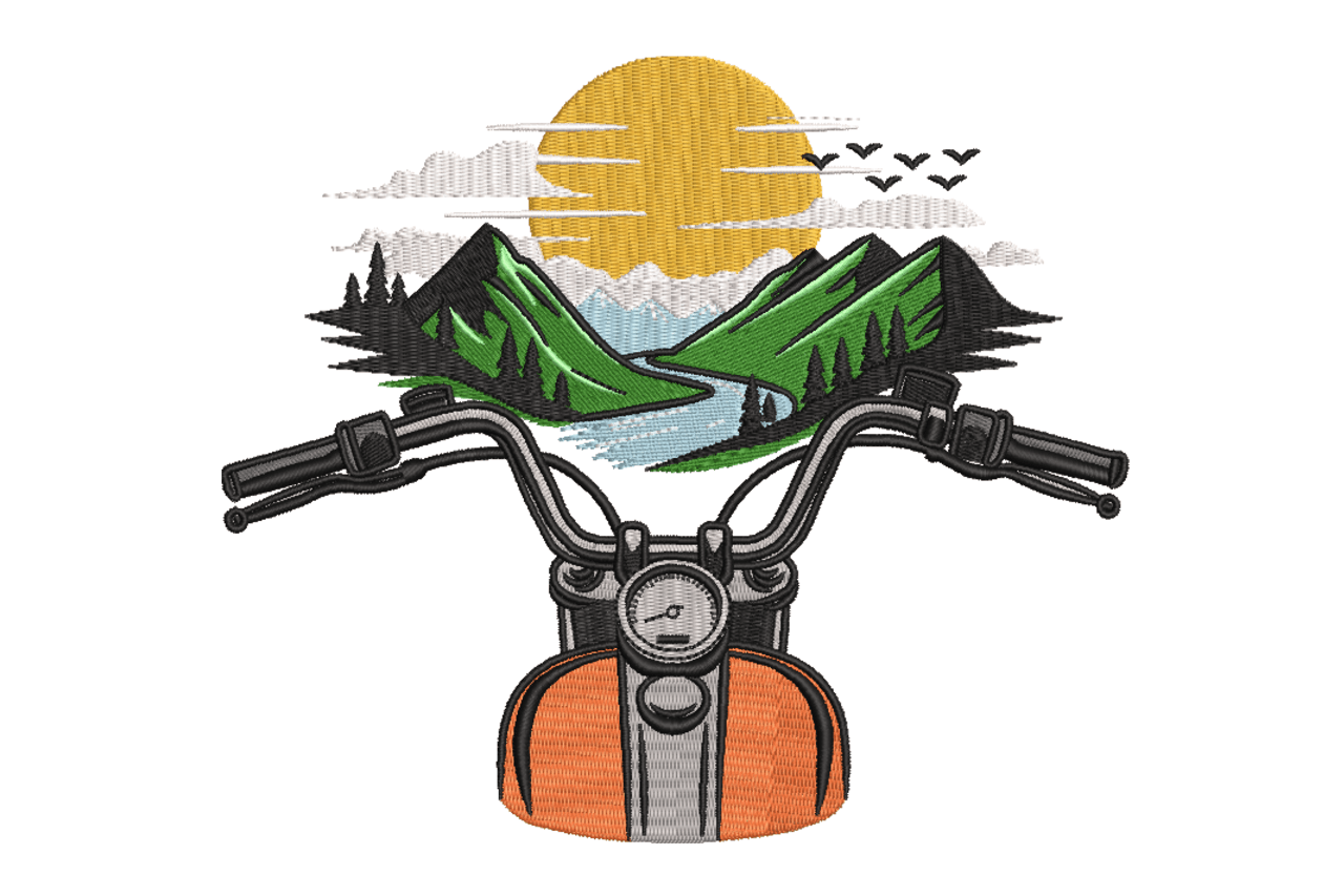 Mountain Motorcycle Adventure Machine Embroidery Design