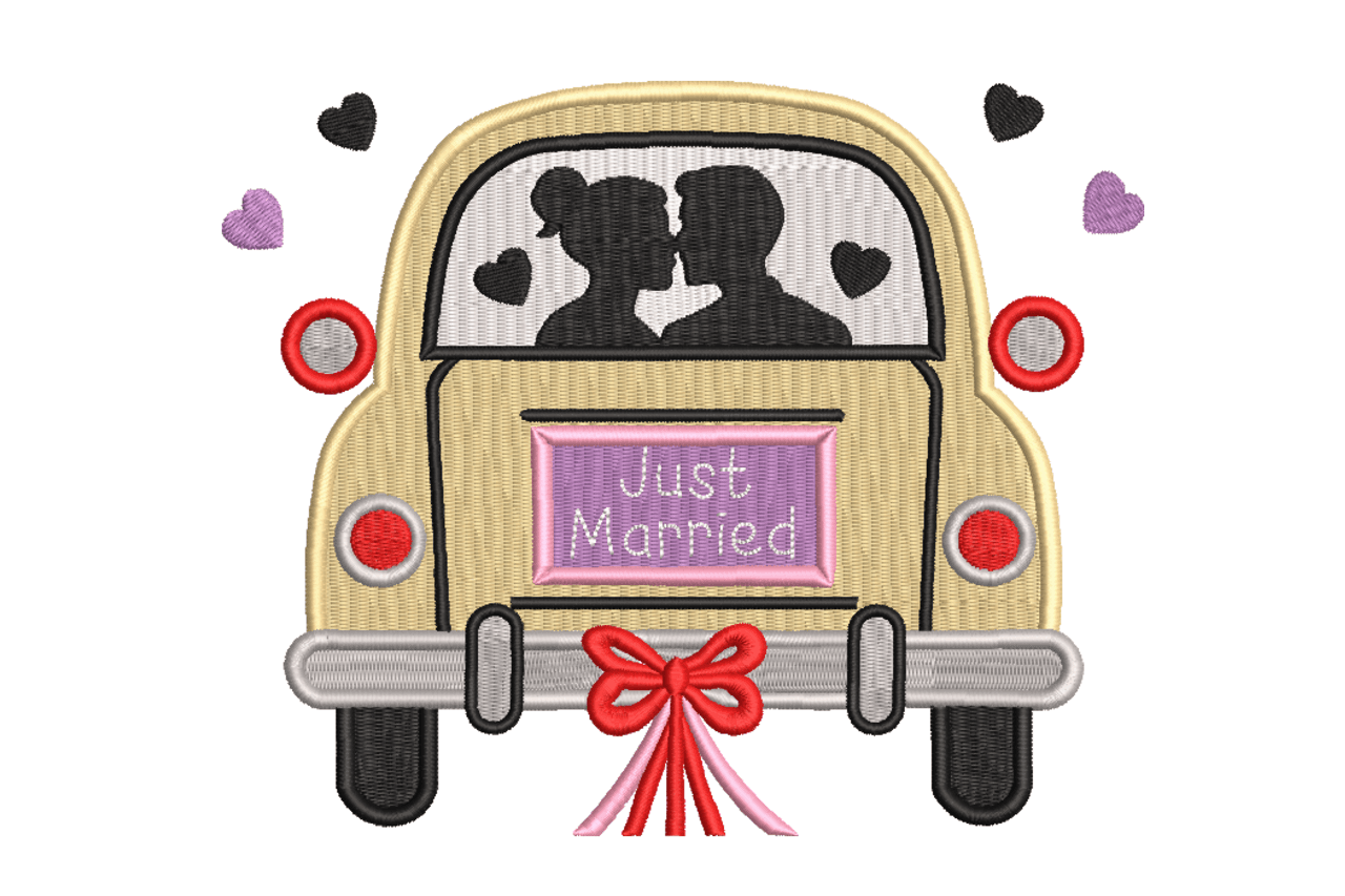Just Married Car Machine Embroidery Design