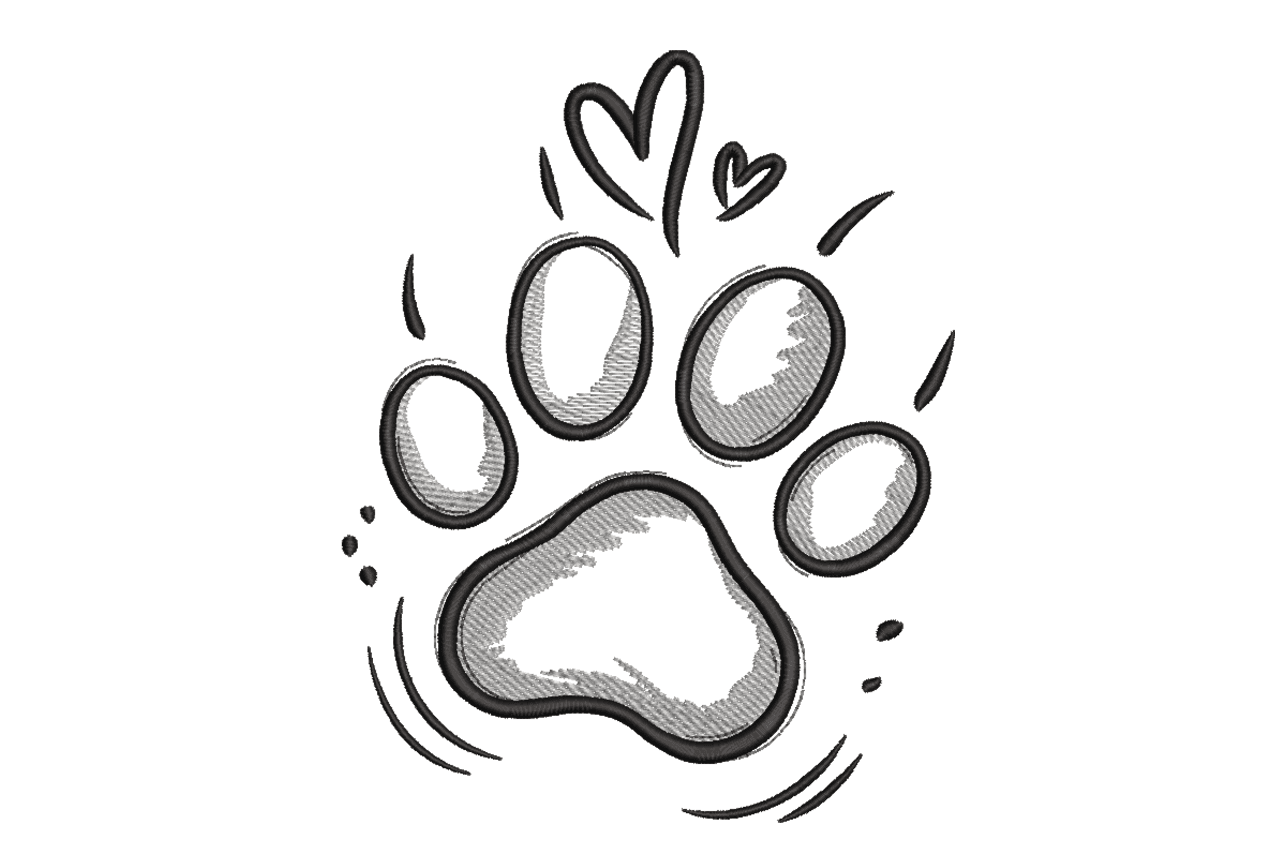 Cute Paw Print Heart Machine Embroidery Design