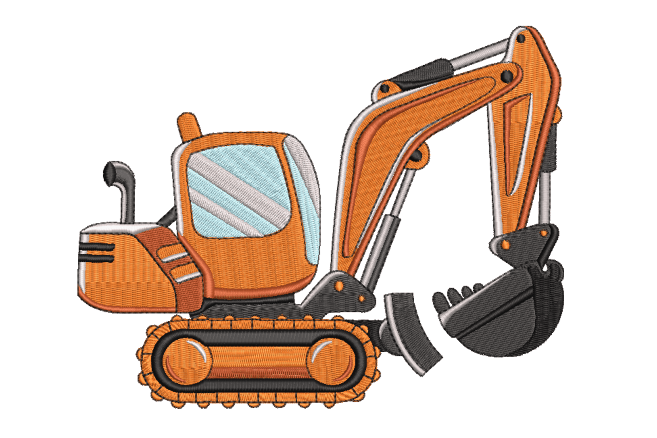 Cute Excavator Construction Vehicle Machine Embroidery Design