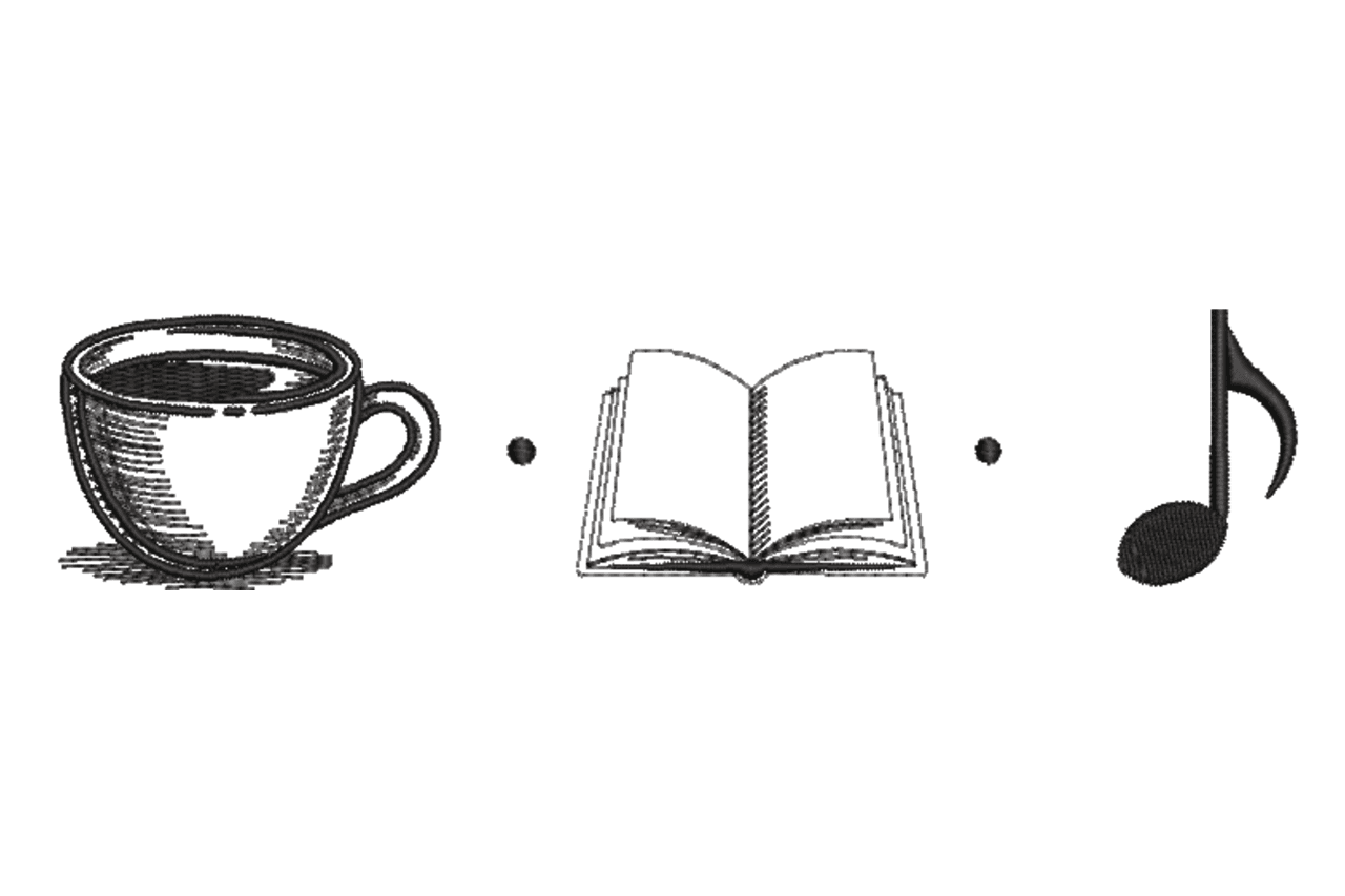 Coffee Book Music Minimalist Machine Embroidery Design
