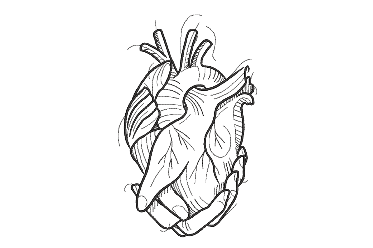 Anatomical Heart Line Art Machine Embroidery Design