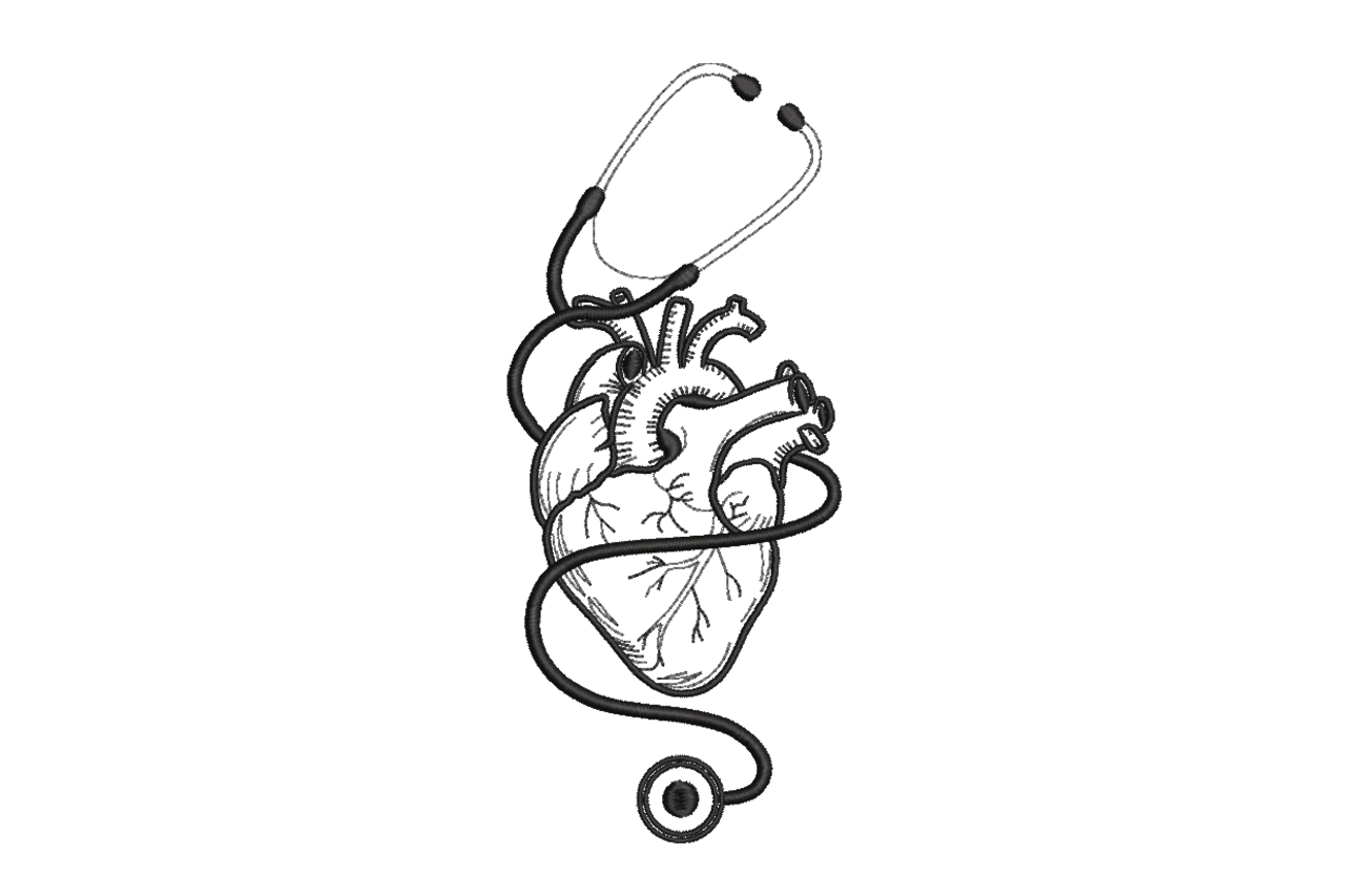 Anatomical Heart Stethoscope Machine Embroidery Design