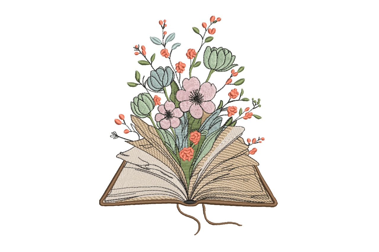 Floral Book Bouquet Machine Embroidery Design