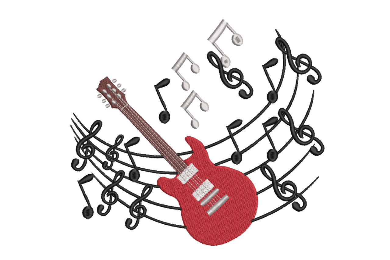 Electric Guitar Music Notes Machine Embroidery Design