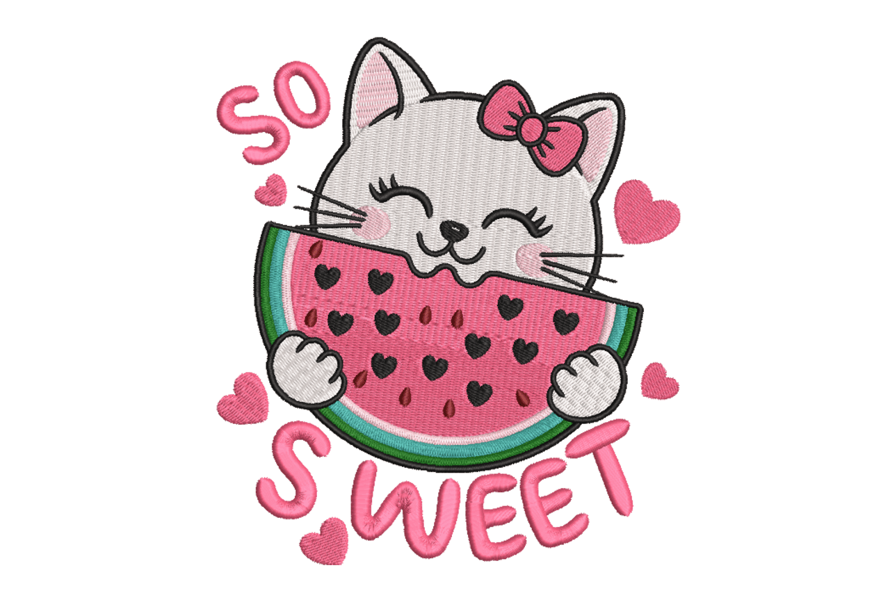Cute Kitty Watermelon Sweet Machine Embroidery Design