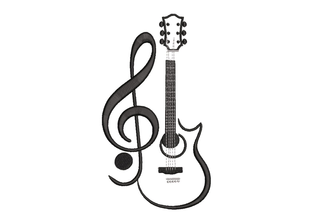 Treble Clef Guitar Music Machine Embroidery Design