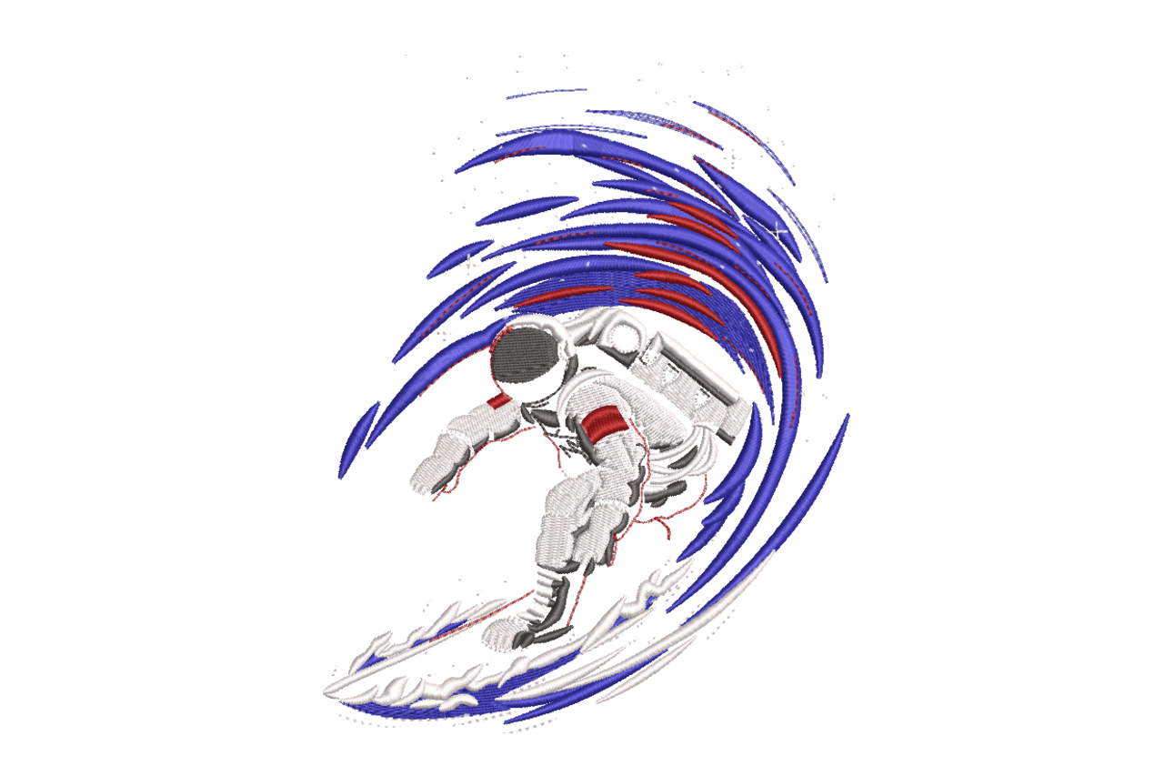 Astronaut Surfing Cosmic Machine Embroidery Design